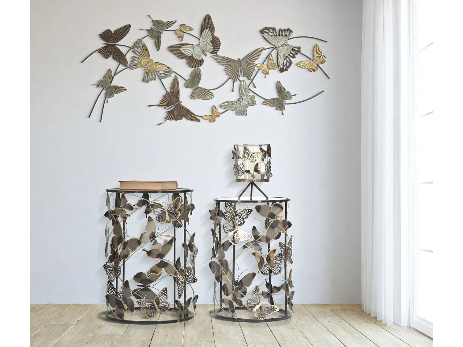 Lot de 2 Tables d'Appoint "Butterfly" 55cm Multicolore