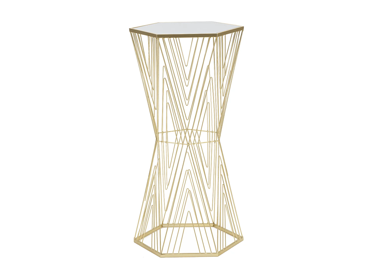 Table d'Appoint Hexagonale Design "Lines" 80cm Or