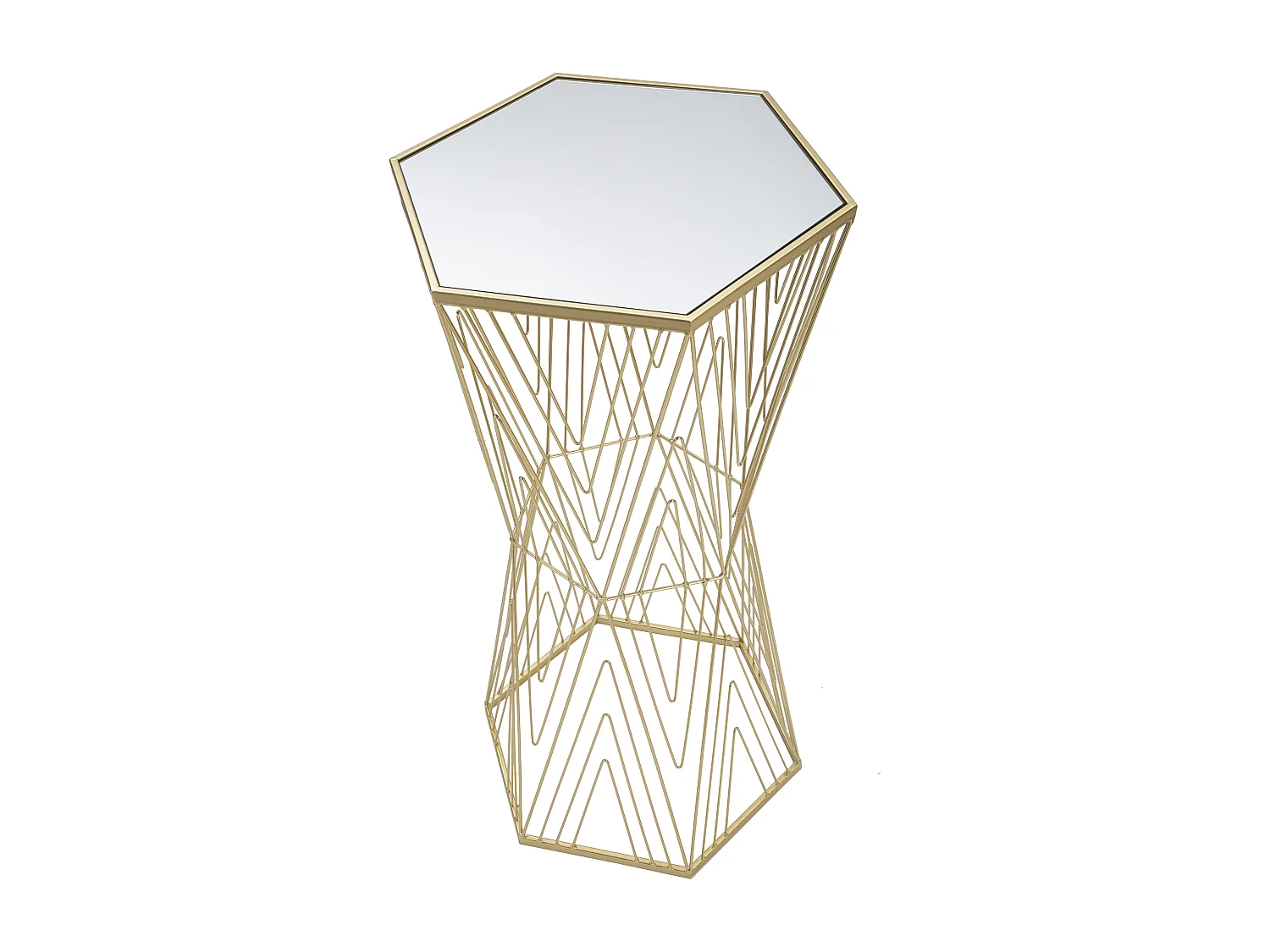 Table d'Appoint Hexagonale Design "Lines" 80cm Or