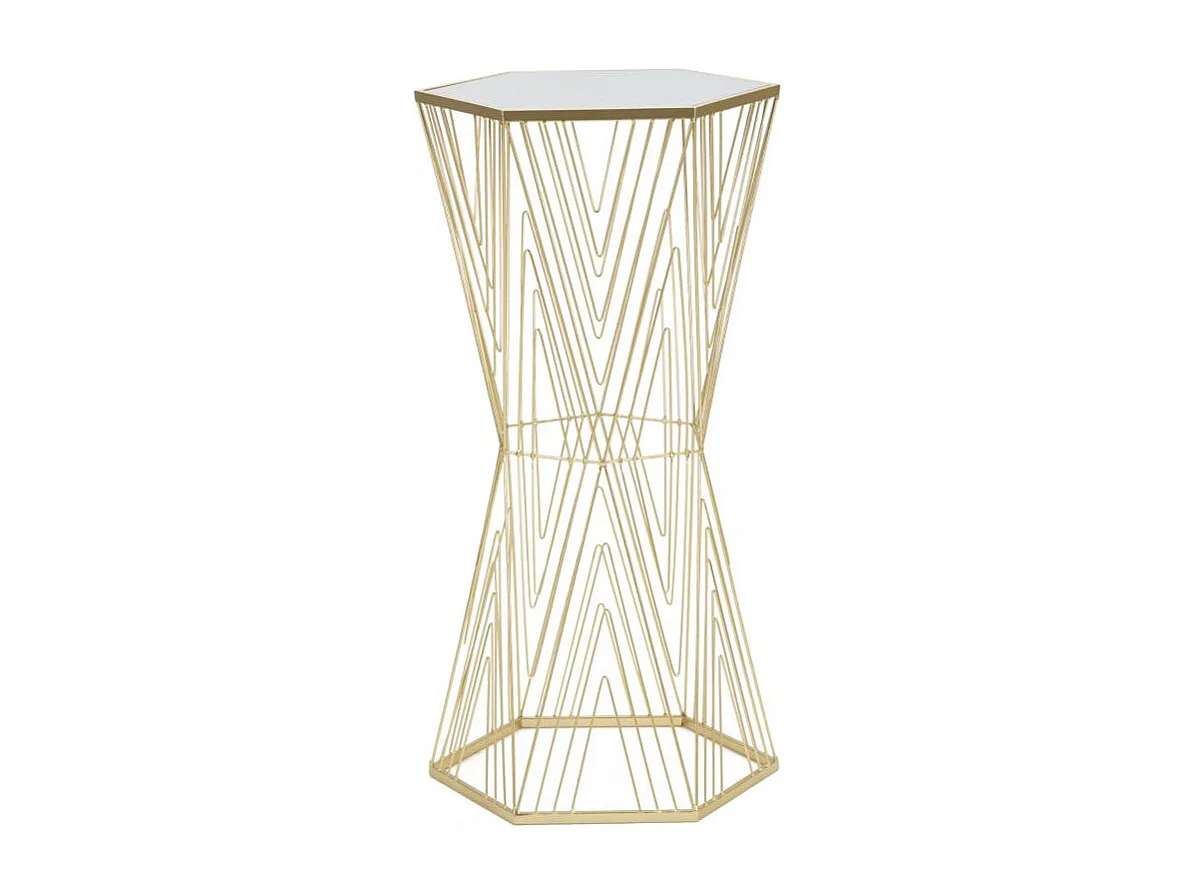 Table d'Appoint Hexagonale Design "Lines" 80cm Or