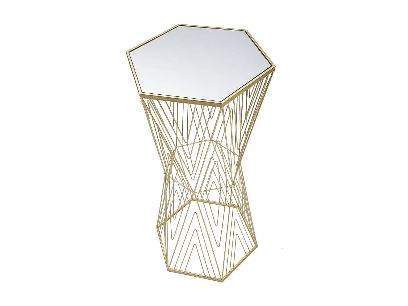 Table d'Appoint Hexagonale Design "Lines" 80cm Or