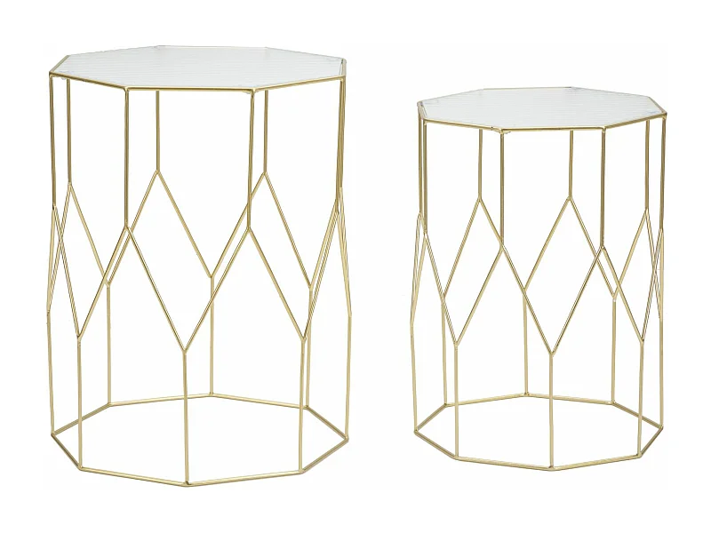 Lot de 2 Tables d'Appoint Octogonale "Glassy" 47cm Or