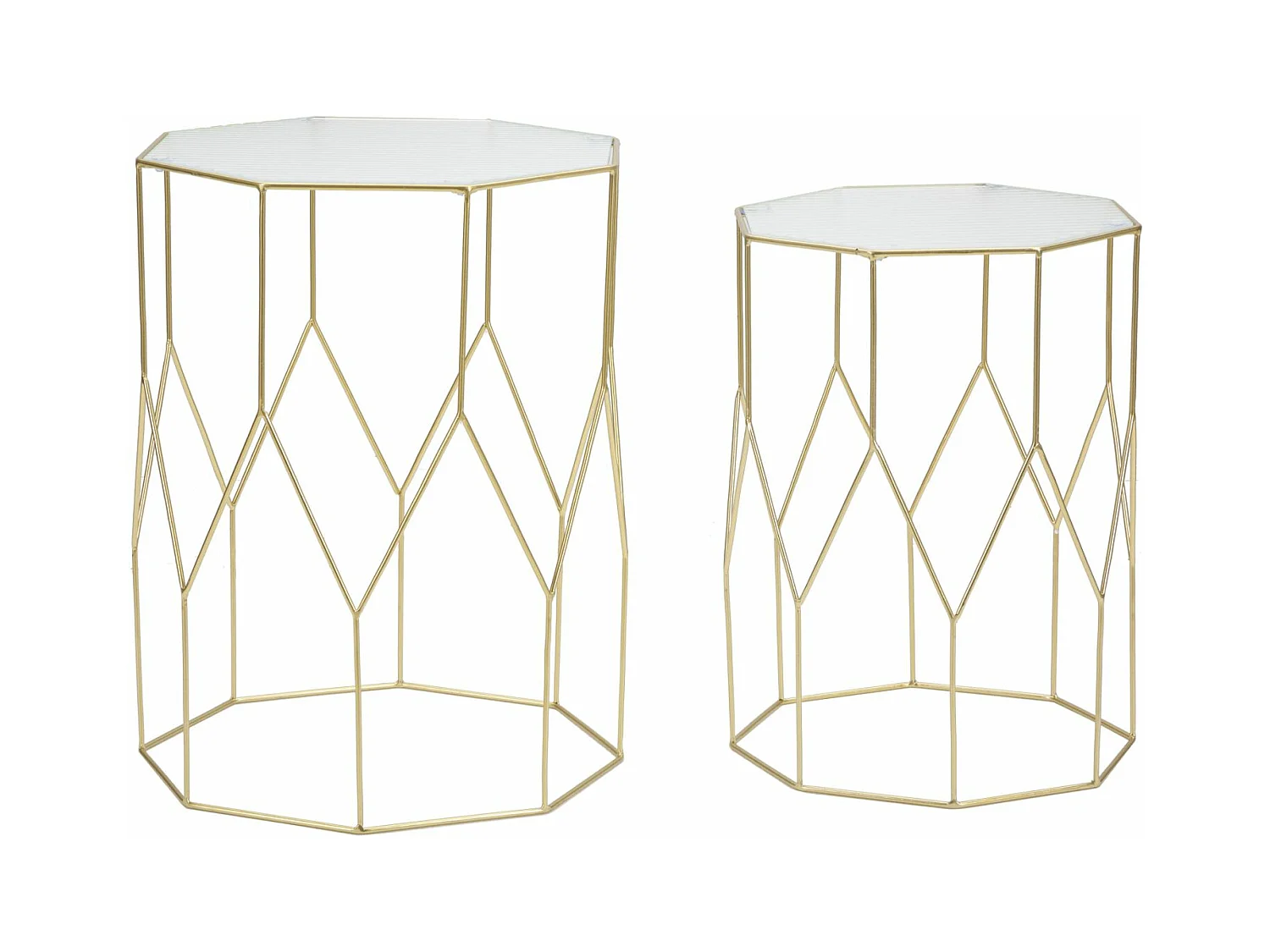 Lot de 2 Tables d'Appoint Octogonale "Glassy" 47cm Or