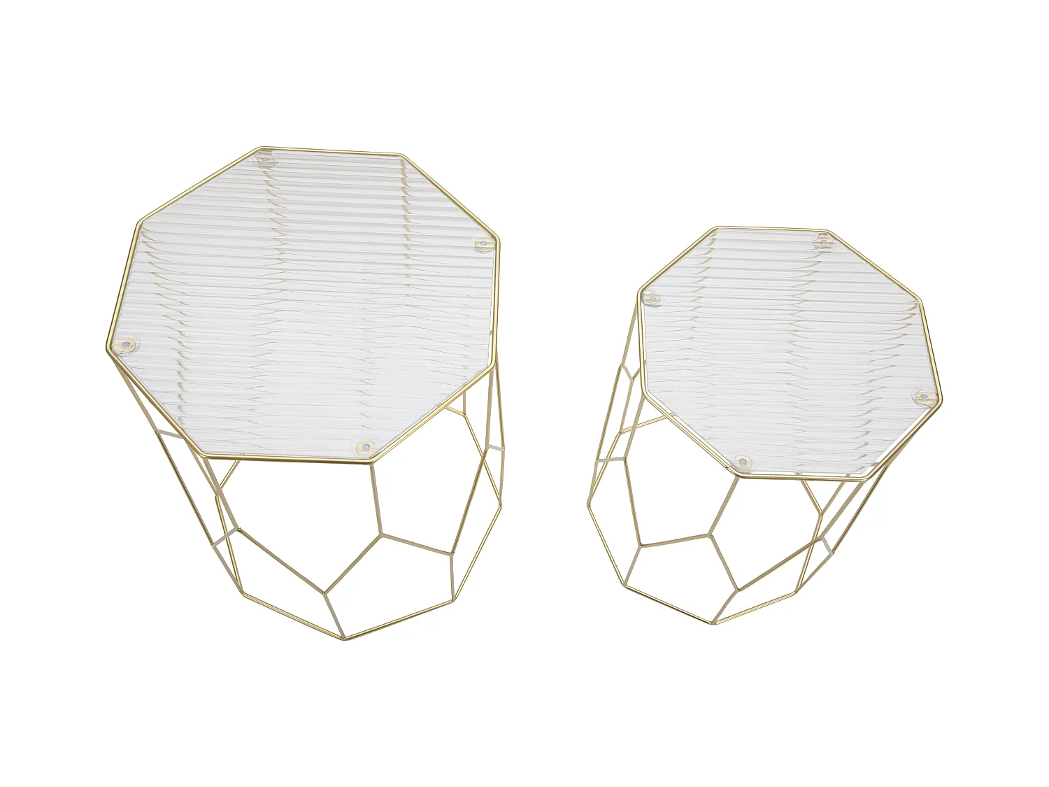 Lot de 2 Tables d'Appoint Octogonale "Glassy" 47cm Or