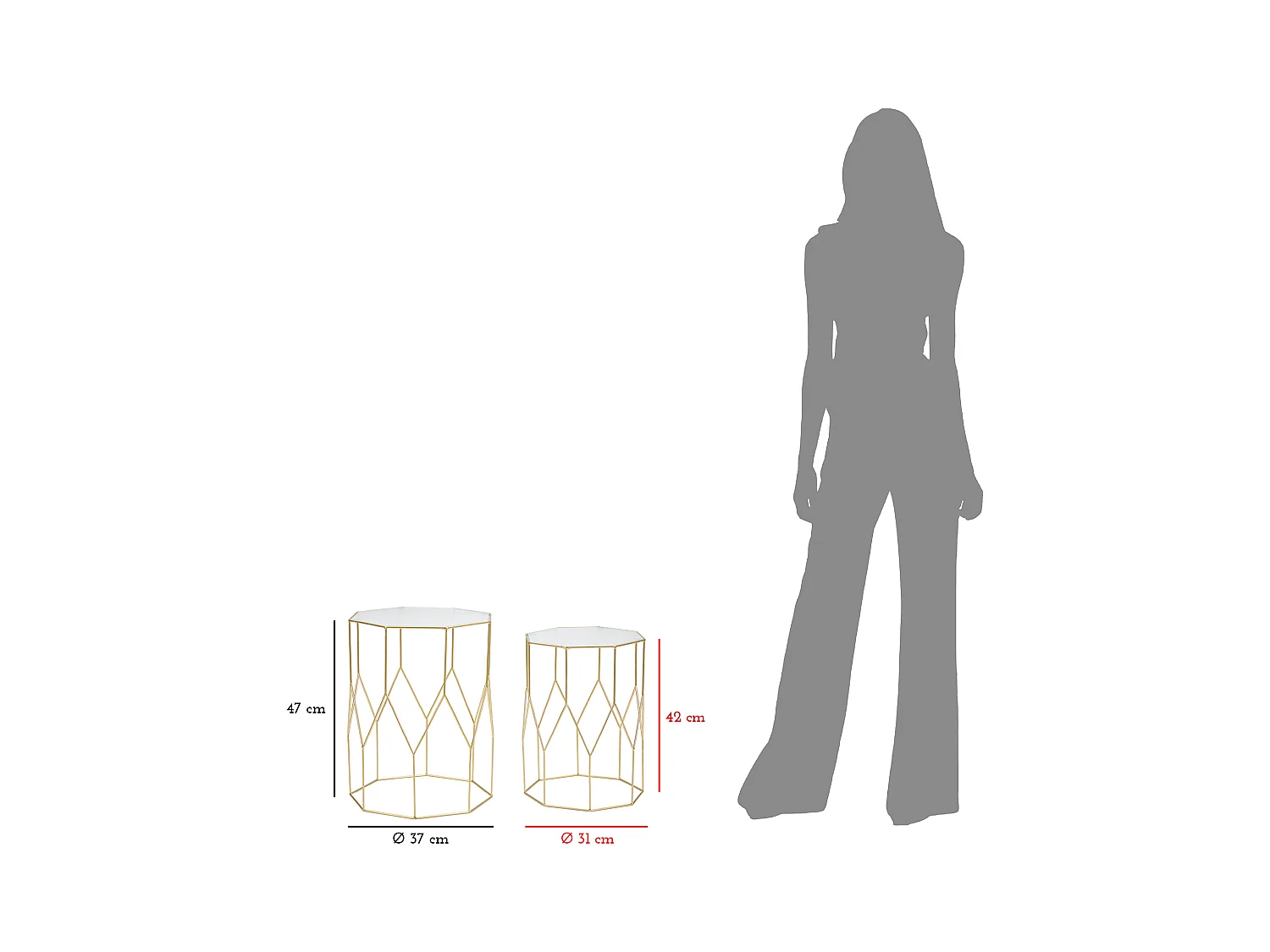 Lot de 2 Tables d'Appoint Octogonale "Glassy" 47cm Or