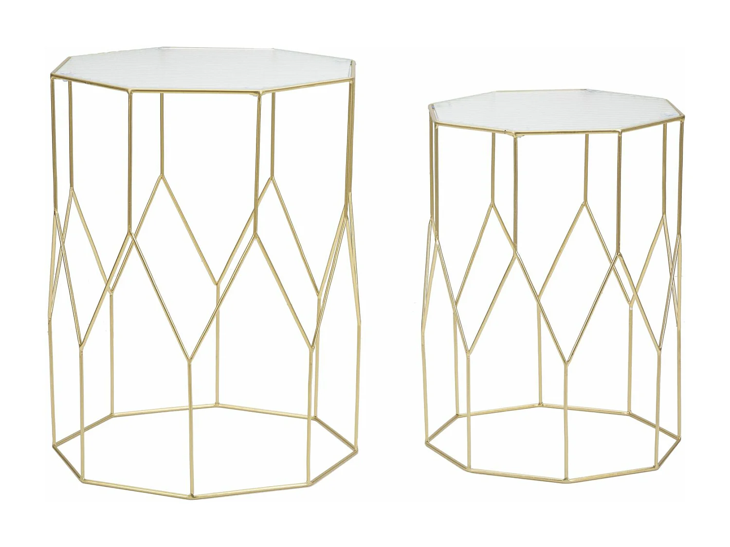 Lot de 2 Tables d'Appoint Octogonale "Glassy" 47cm Or