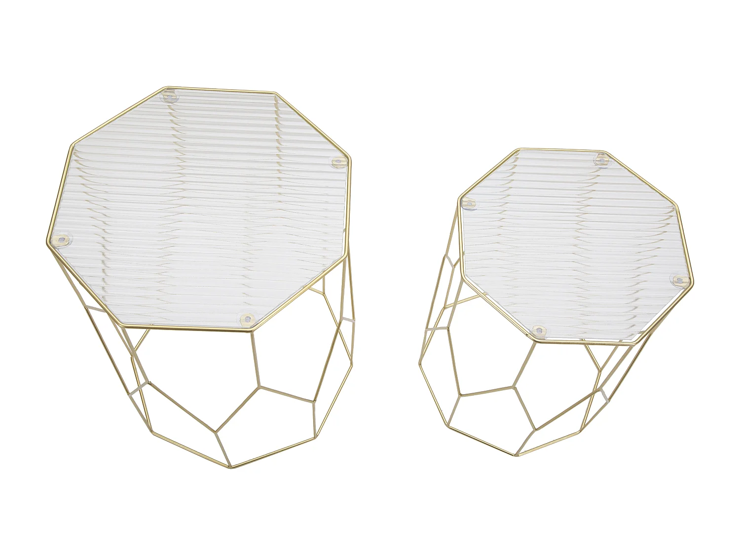 Lot de 2 Tables d'Appoint Octogonale "Glassy" 47cm Or