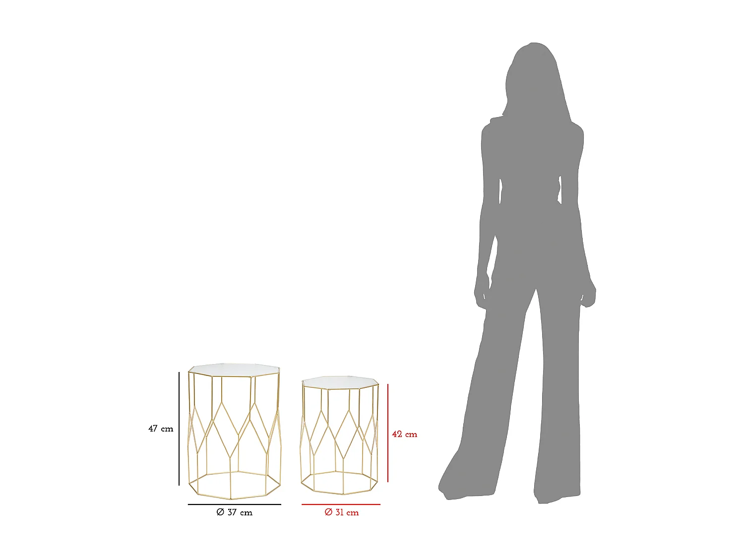 Lot de 2 Tables d'Appoint Octogonale "Glassy" 47cm Or