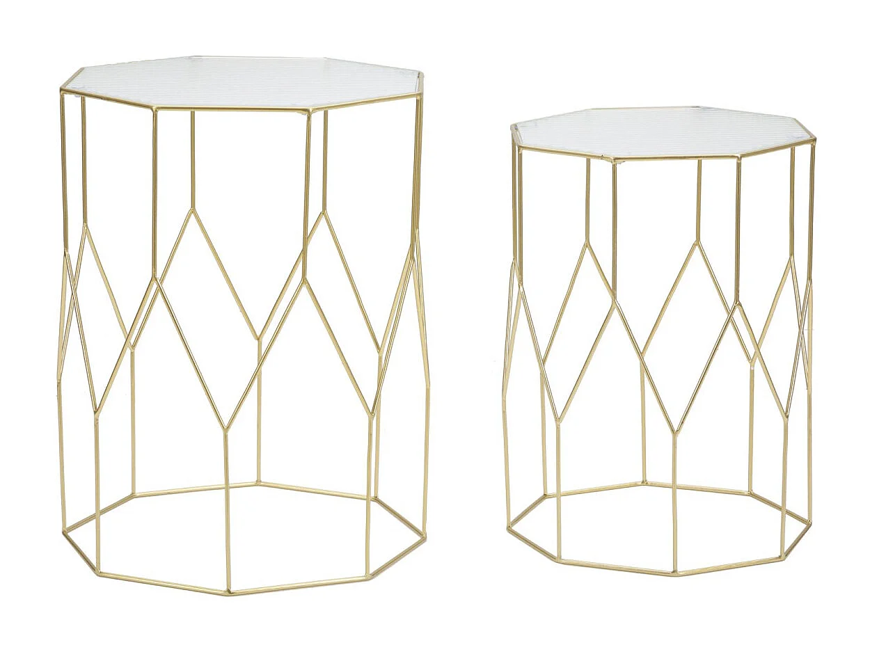 Lot de 2 Tables d'Appoint Octogonale "Glassy" 47cm Or