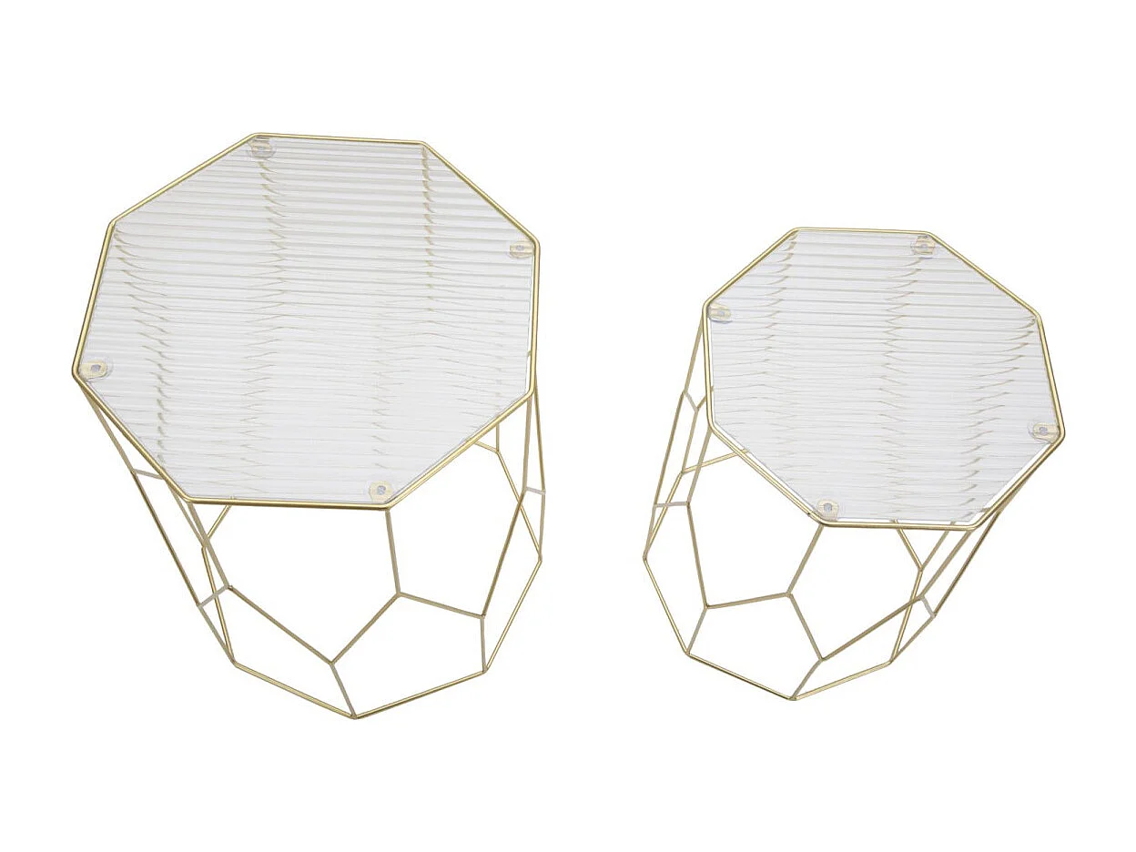 Lot de 2 Tables d'Appoint Octogonale "Glassy" 47cm Or
