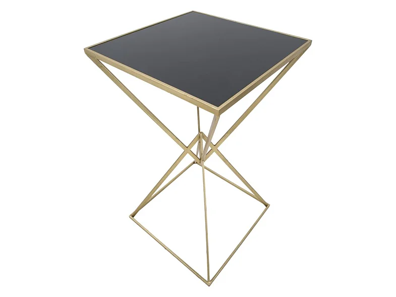 Piramidevormige bartafel van goudkleurig metaal, 60x60x105 cm
