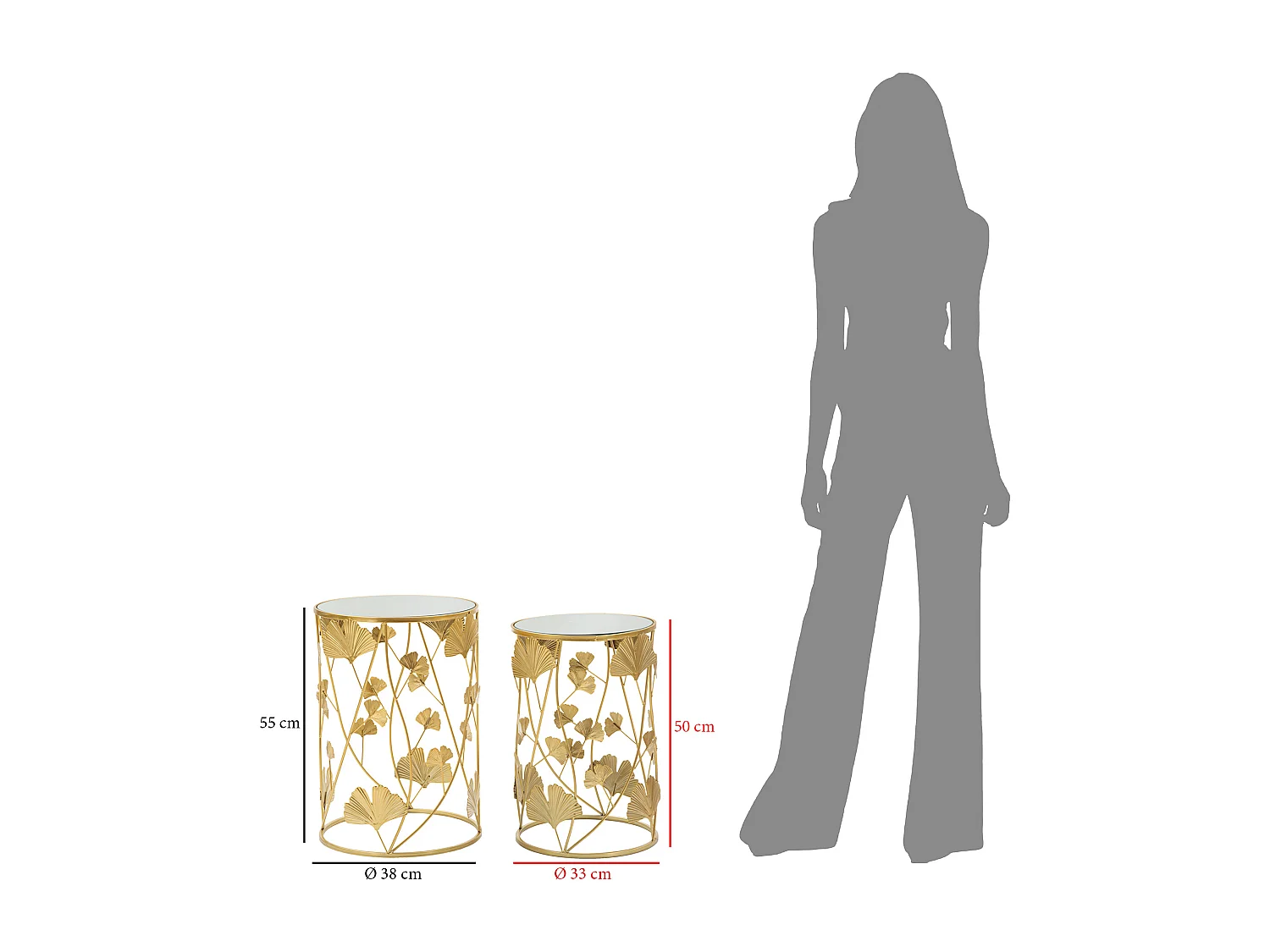 Lot de 2 Tables d'Appoint "Leavy" 55cm Or