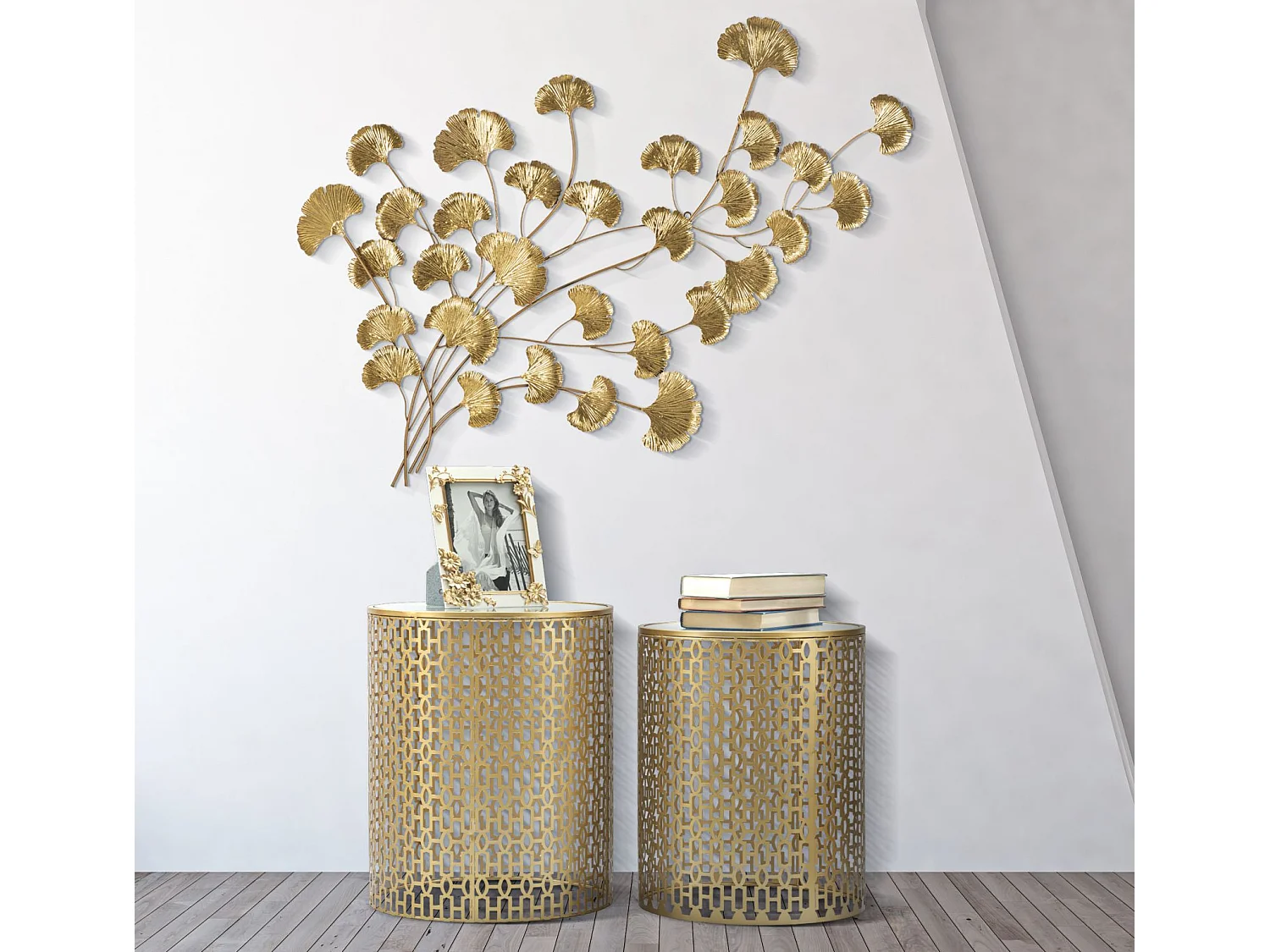 Lot de 2 Tables d'Appoint Design "Oblin" 50cm Or