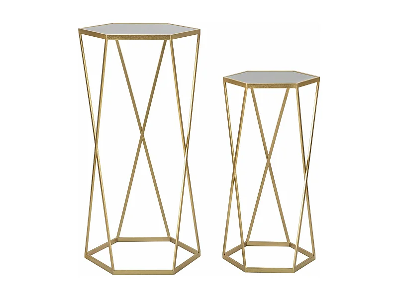 Set di 2 tavoli in metallo dorati con piano specchio cm 50x100-40x80