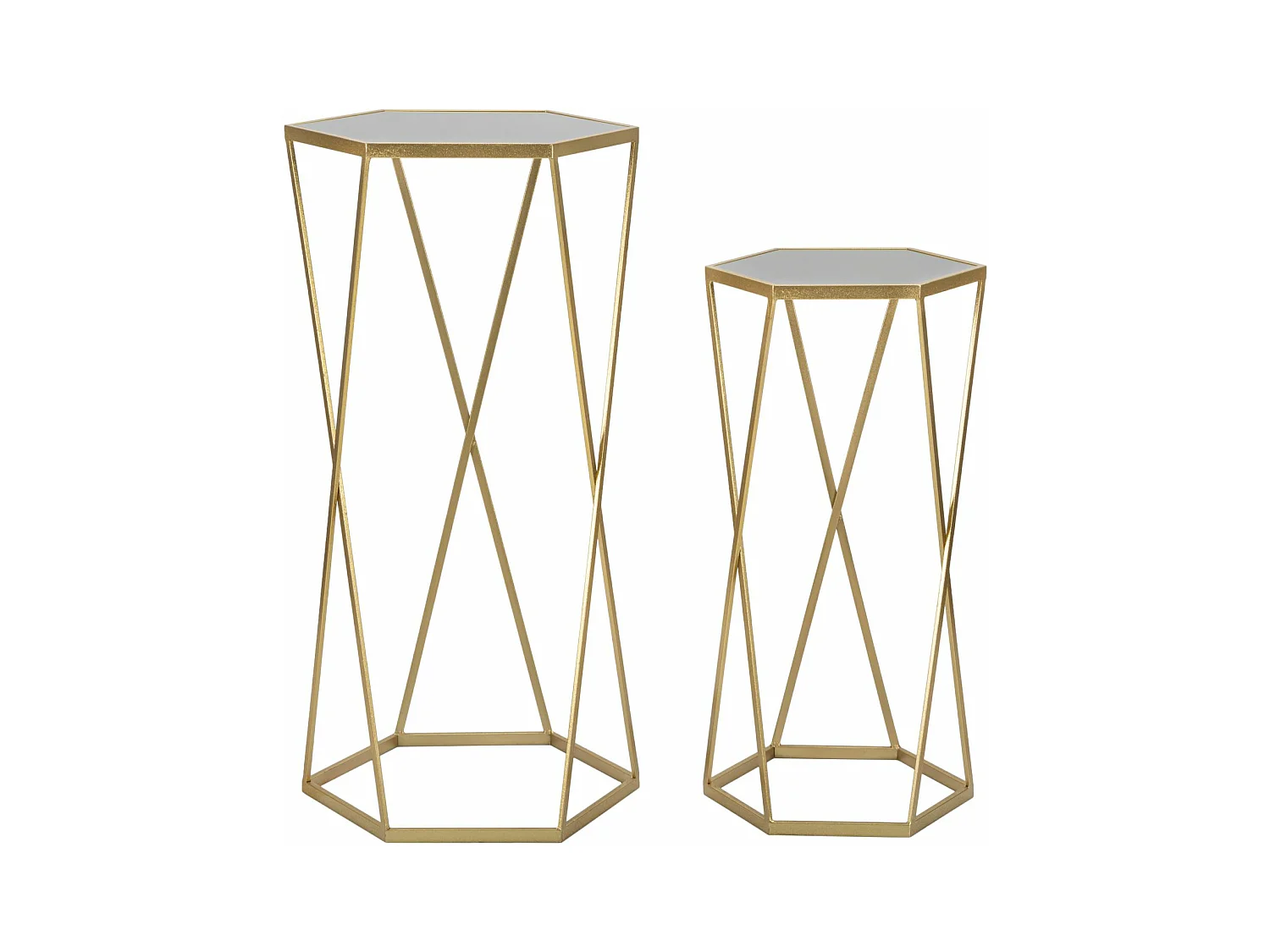 Lot de 2 Tables d'Appoint "Hexagone" 65cm Or
