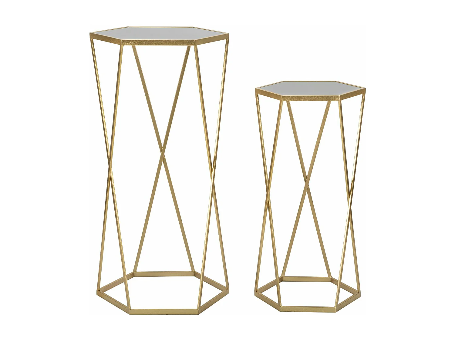 Lot de 2 Tables d'Appoint "Hexagone" 65cm Or