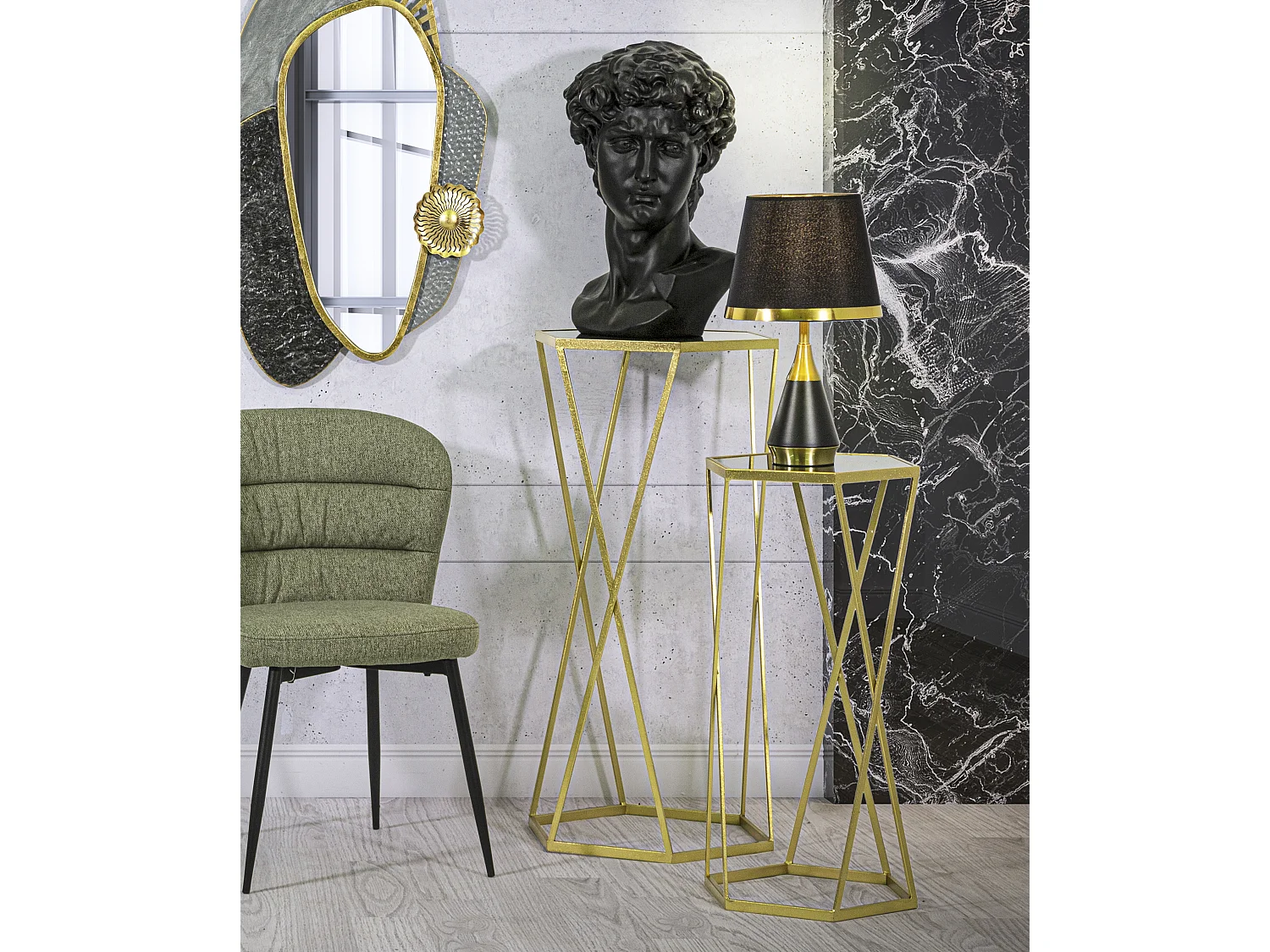 Lot de 2 Tables d'Appoint "Hexagone" 65cm Or