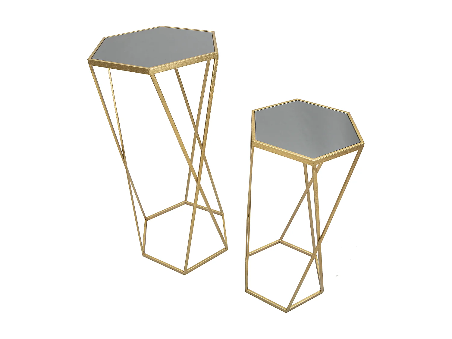 Lot de 2 Tables d'Appoint "Hexagone" 65cm Or