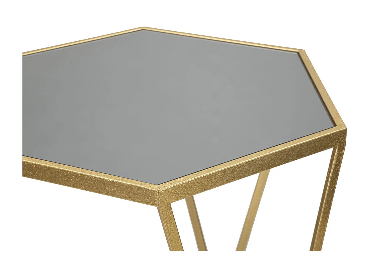 Juego de 2 mesas auxiliares hexagonales de metal dorado y espejo Esagonal