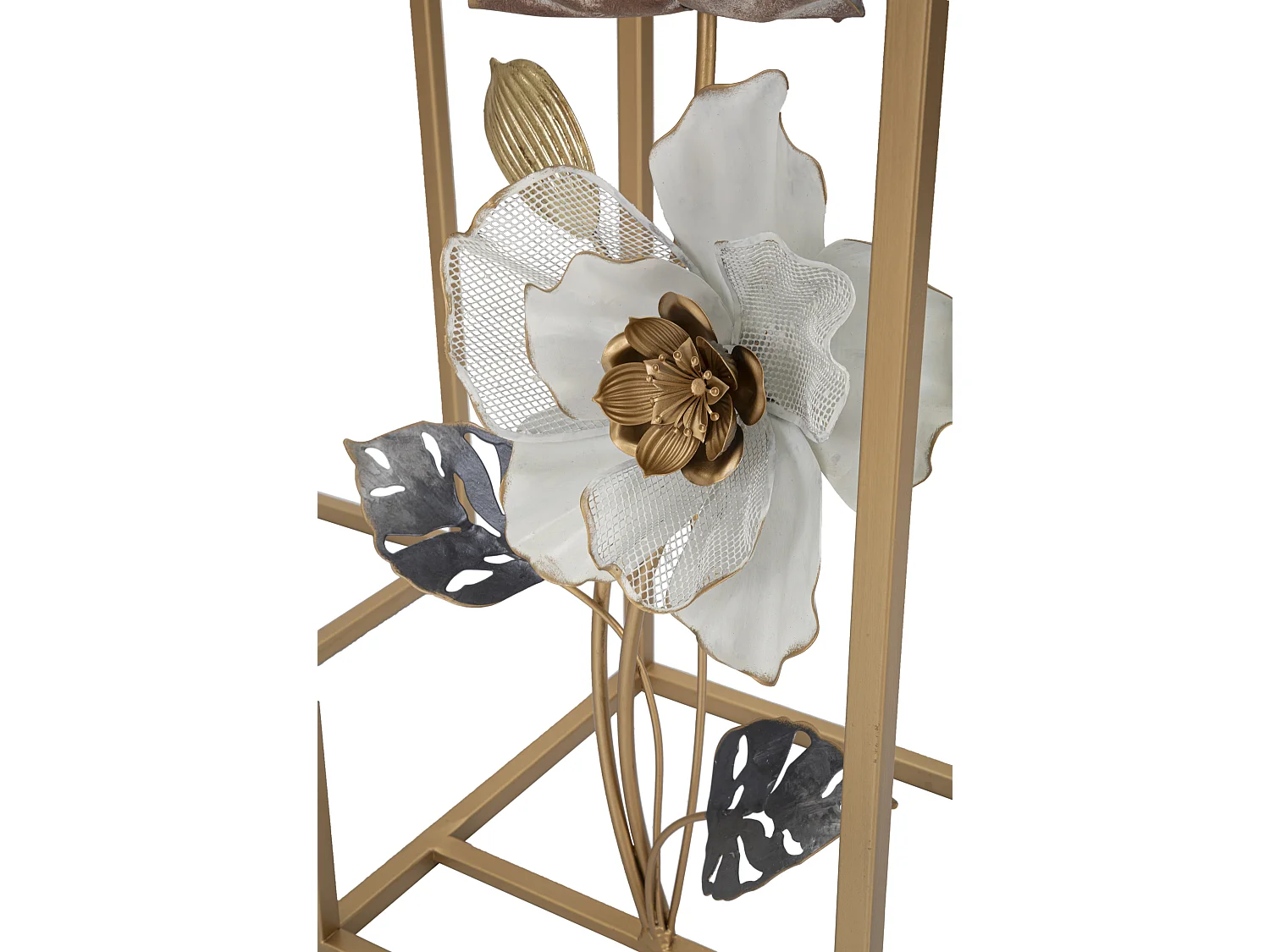 Set di 2 tavolinetti in metallo e vetro dorati cm 36x36x70-30x30x60