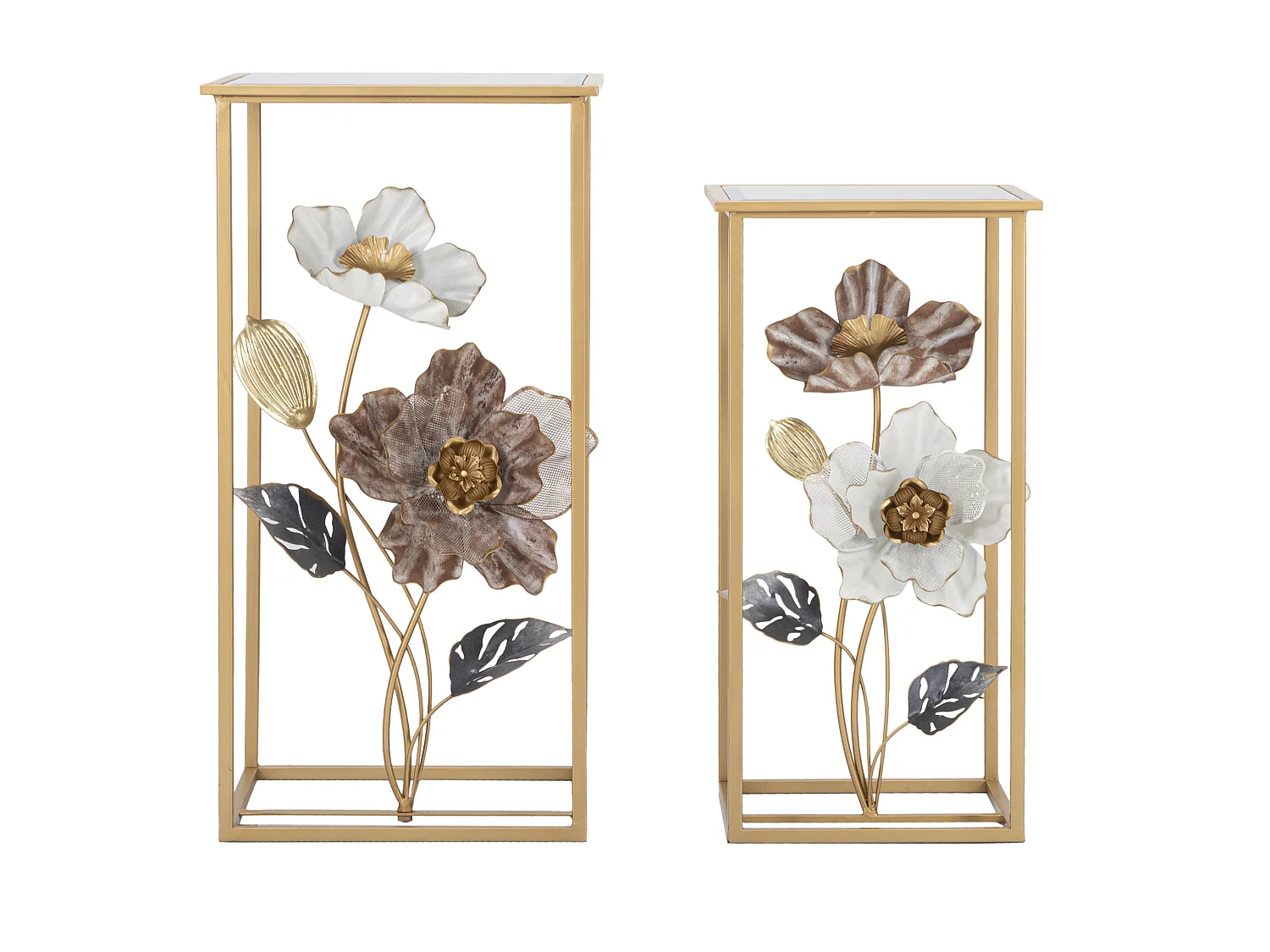 Lot de 2 Tables d'Appoint "Flowers" 70cm Multicolore