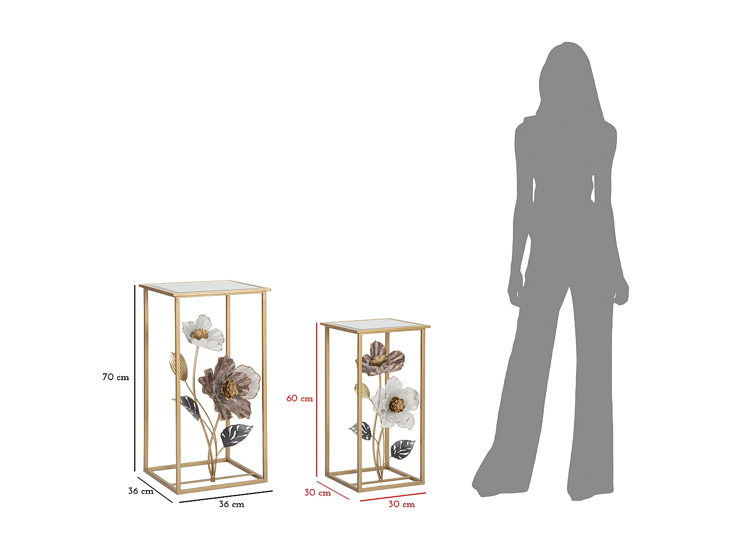 Lot de 2 Tables d'Appoint "Flowers" 70cm Multicolore