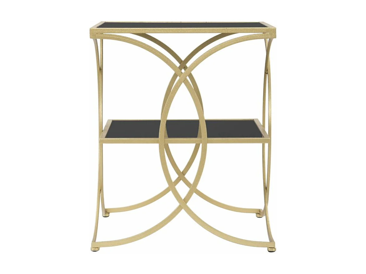 Tavolinetto in metallo dorato con piani in vetro nero cm 45x45x55