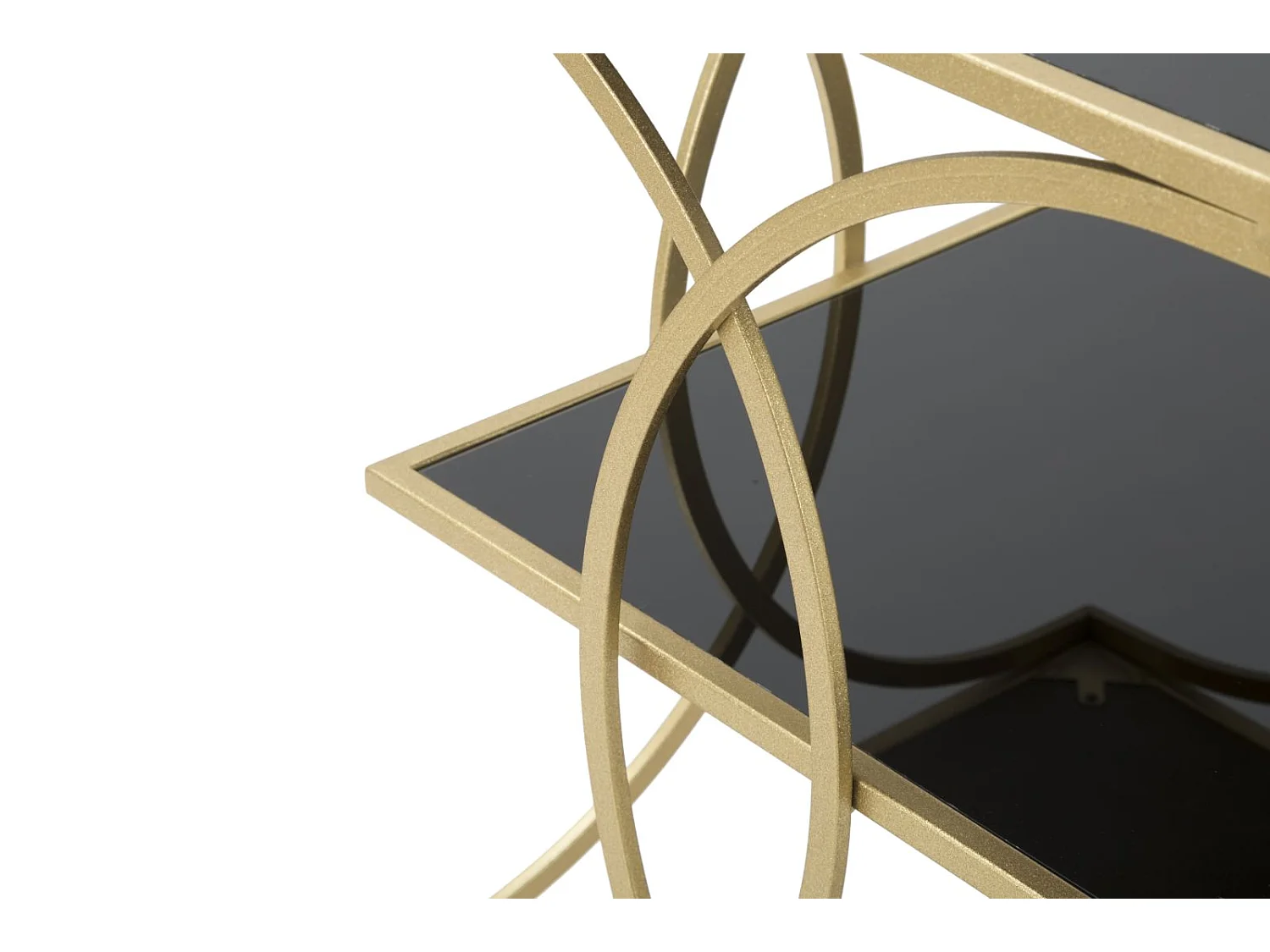 Tavolinetto in metallo dorato con piani in vetro nero cm 45x45x55