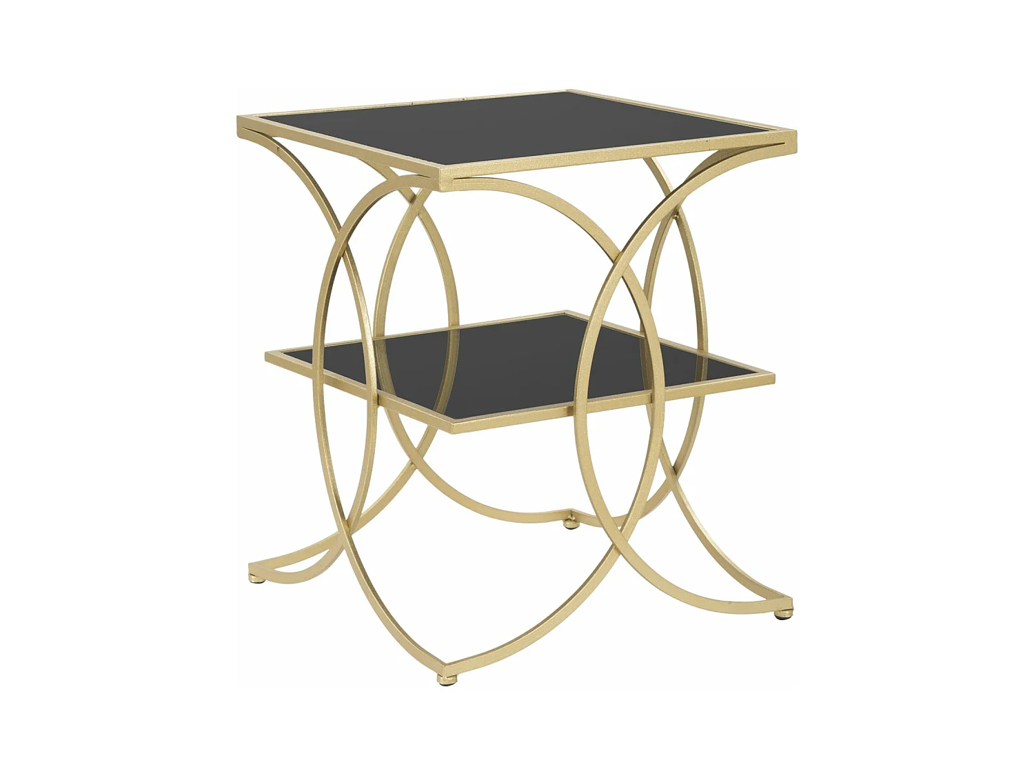 Table basse en métal doré et plateaux en verre noir 45x45x55 cm