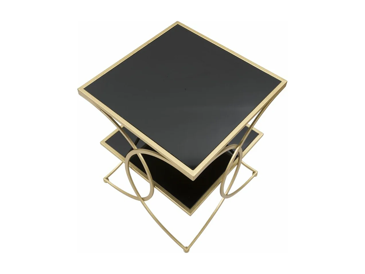 Tavolinetto in metallo dorato con piani in vetro nero cm 45x45x55