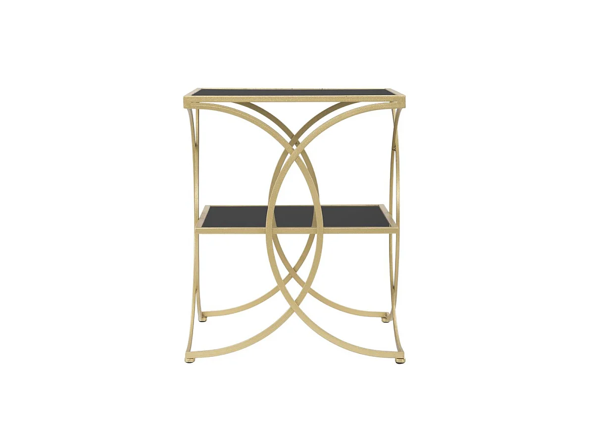 Gouden metalen salontafel met zwart glazen blad, 45x45x55 cm