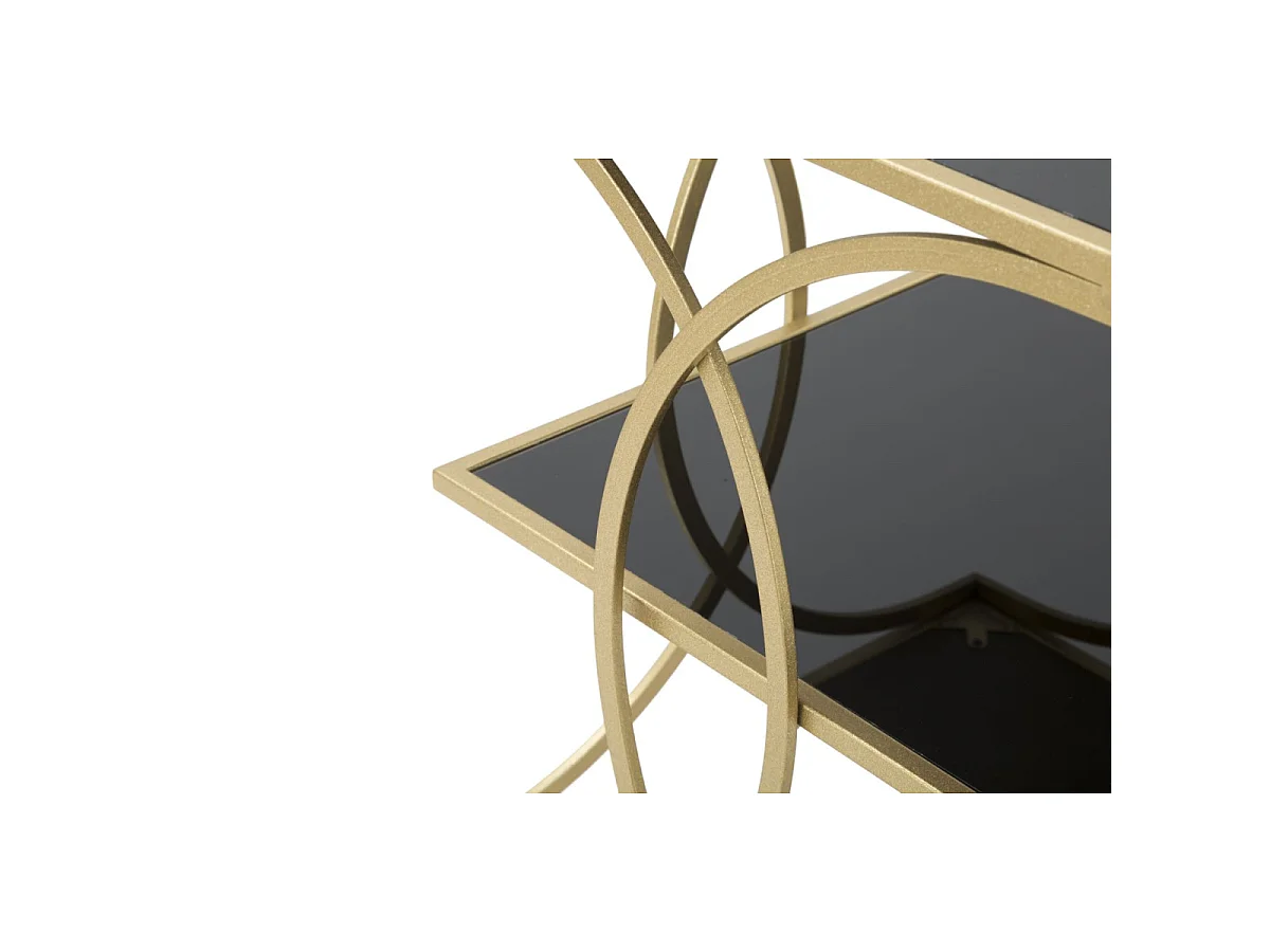 Gouden metalen salontafel met zwart glazen blad, 45x45x55 cm