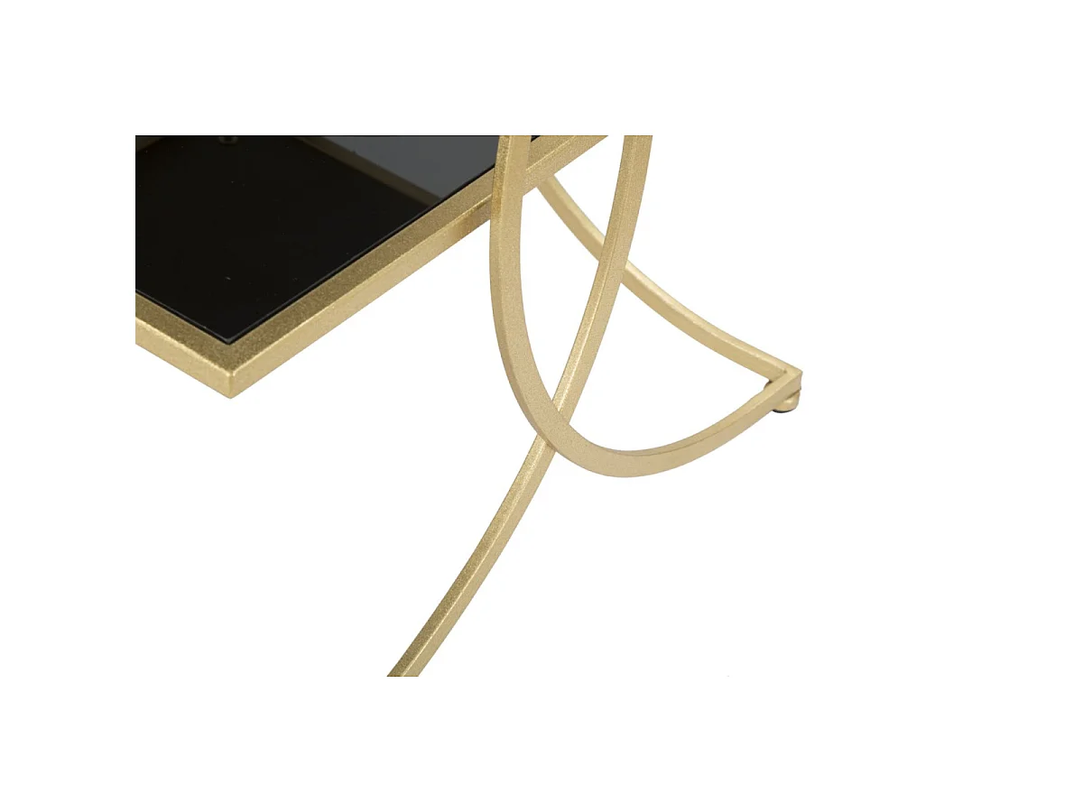 Gouden metalen salontafel met zwart glazen blad, 45x45x55 cm