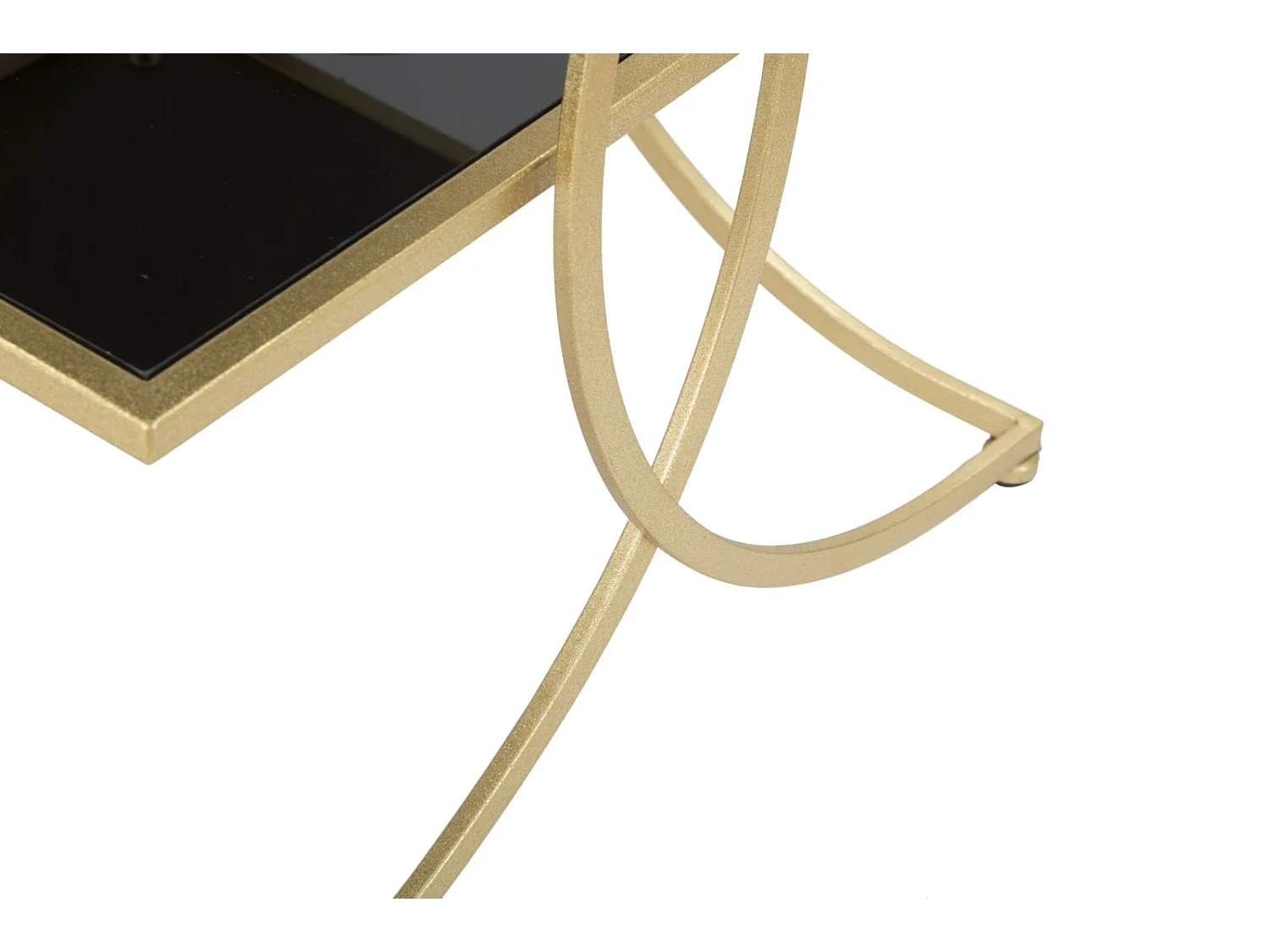 Gouden metalen salontafel met zwart glazen blad, 45x45x55 cm