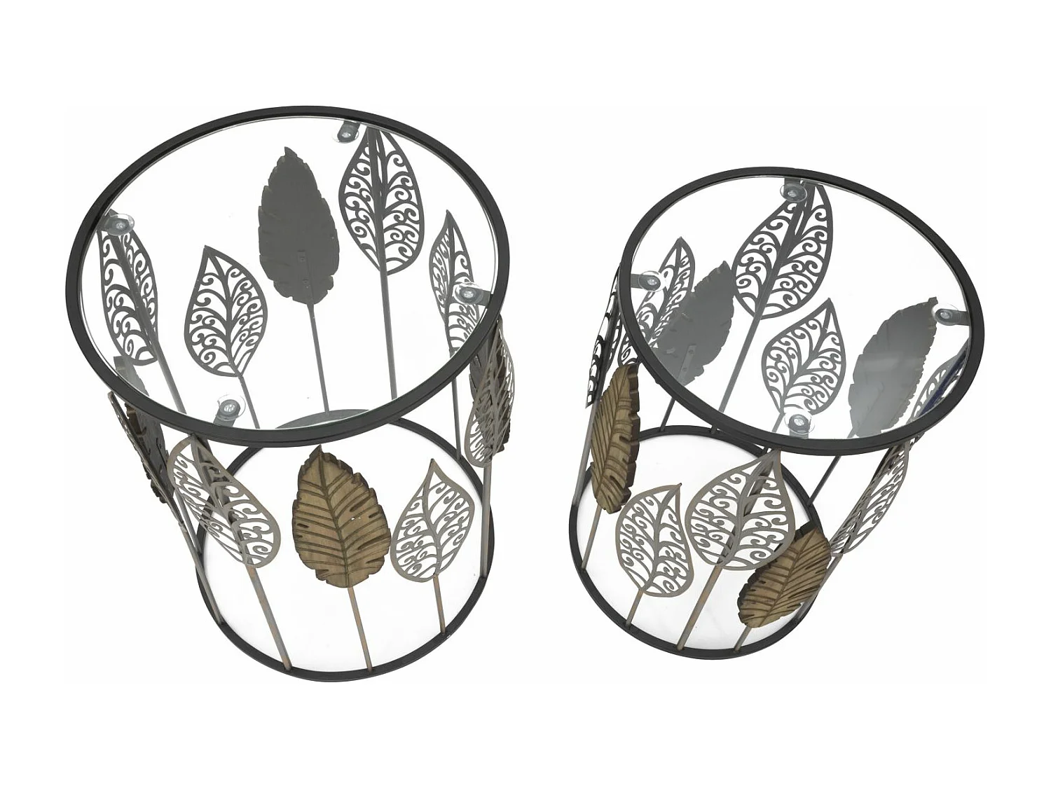 Lot de 2 Tables d'Appoint "Feuilles" 55cm Multicolore