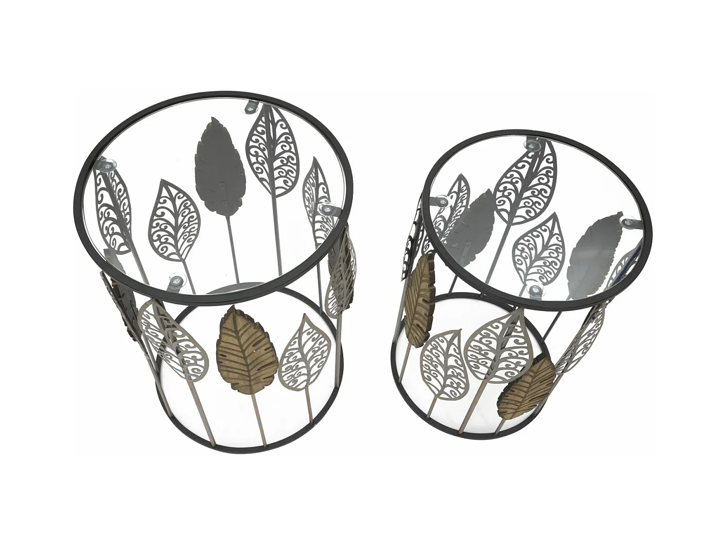 Lot de 2 Tables d'Appoint "Feuilles" 55cm Multicolore