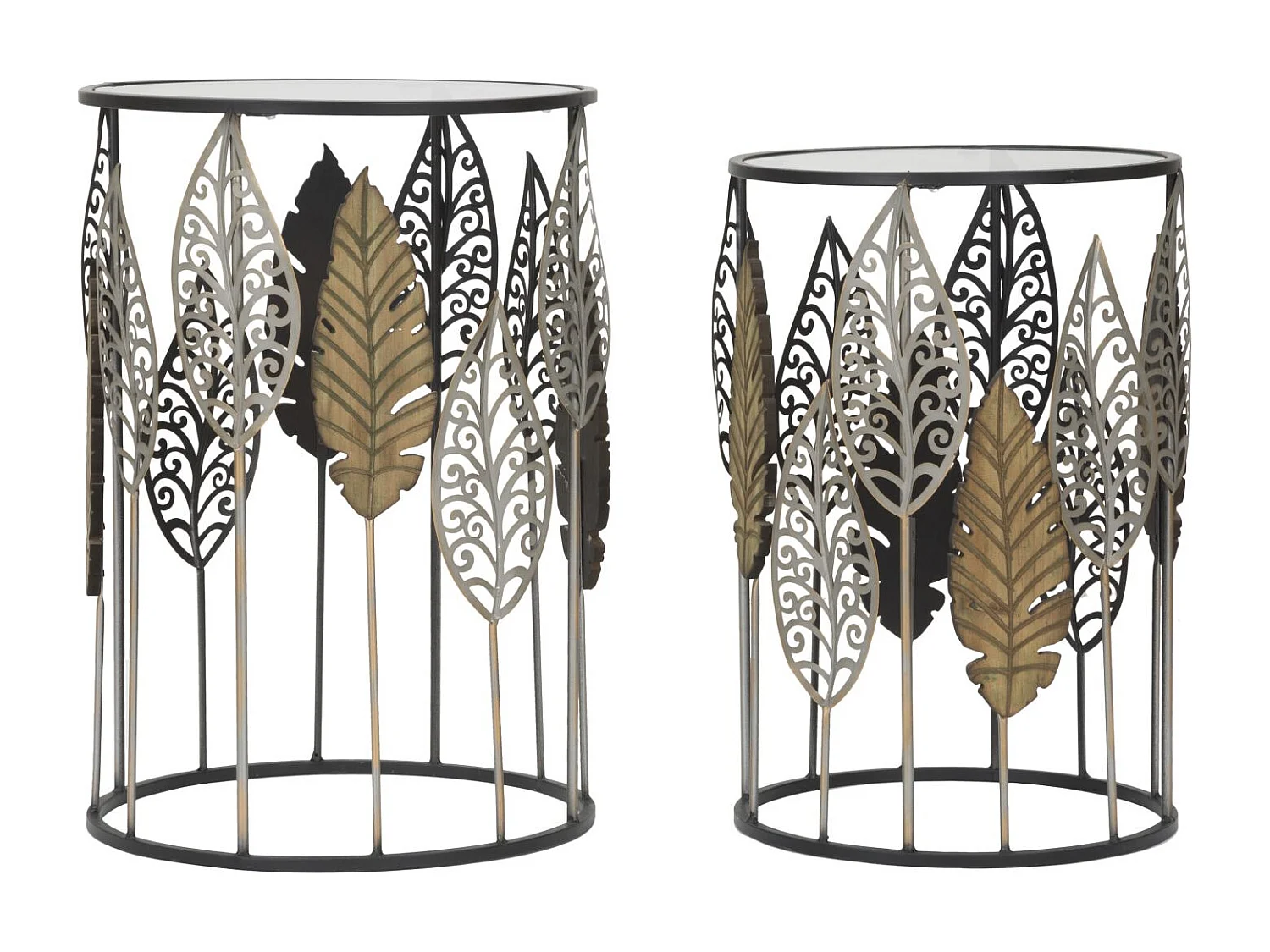 Lot de 2 Tables d'Appoint "Feuilles" 55cm Multicolore