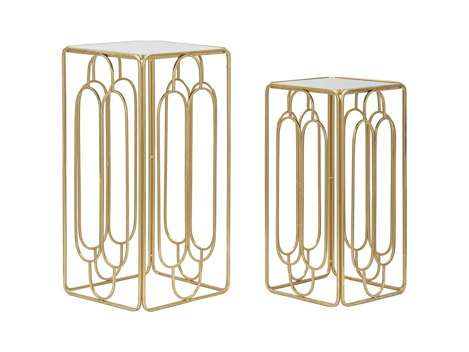 Lot de 2 tables rondes en métal doré 34x34x70-29x29x60 cm