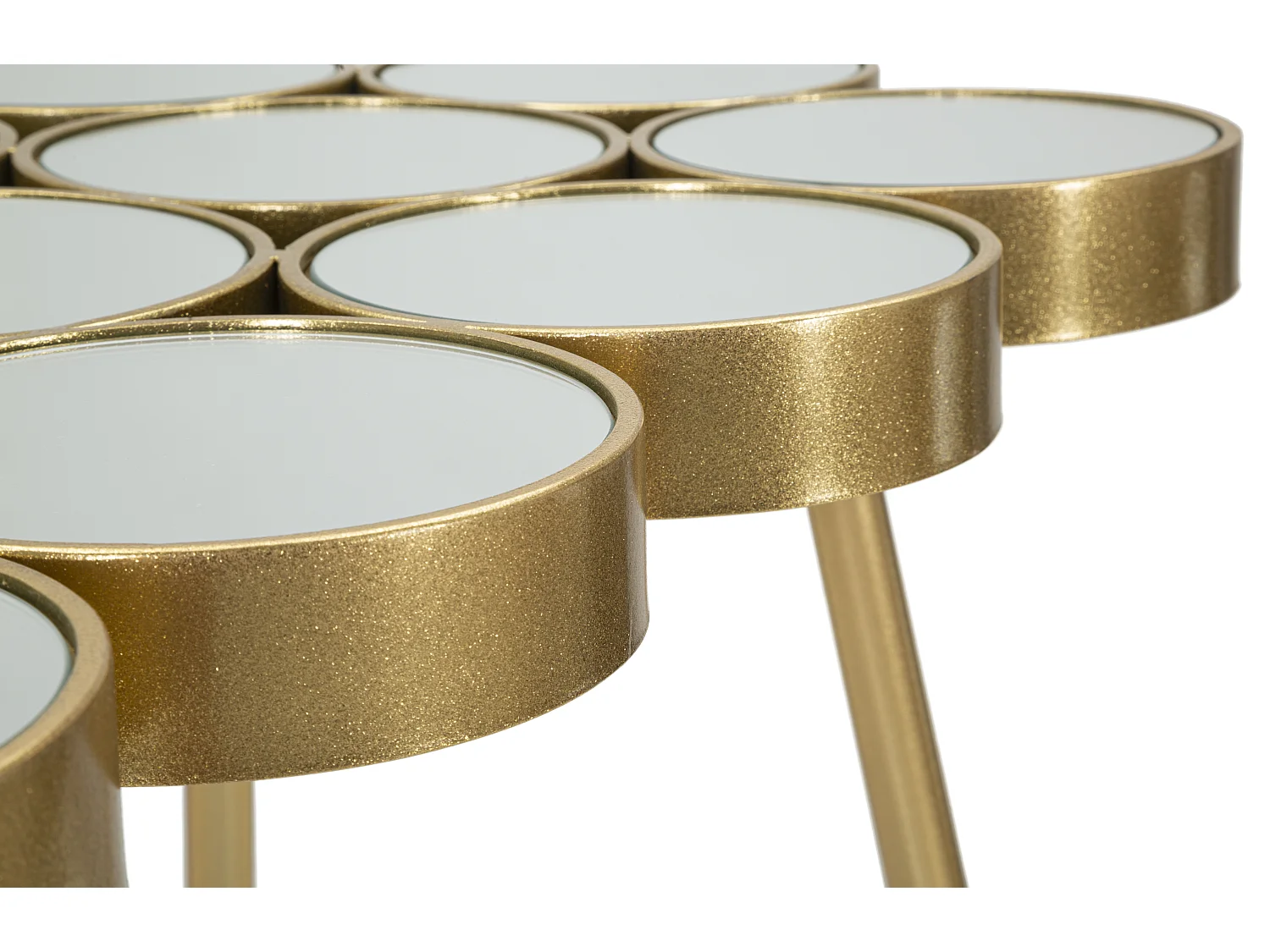 Tavolinetto in metallo dorato e piano con specchi cm 100x55x70
