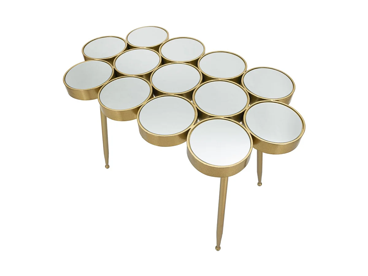 Beistelltisch aus goldfarbenem Metall mit Spiegelplatte 100x55x70 cm