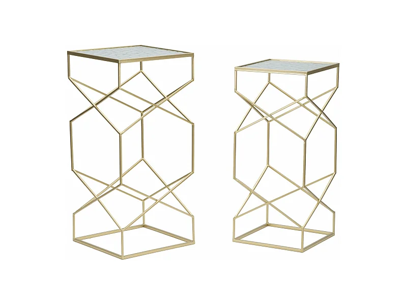 Lot de 2 Tables d'Appoint Design "Glassy" 68cm Or