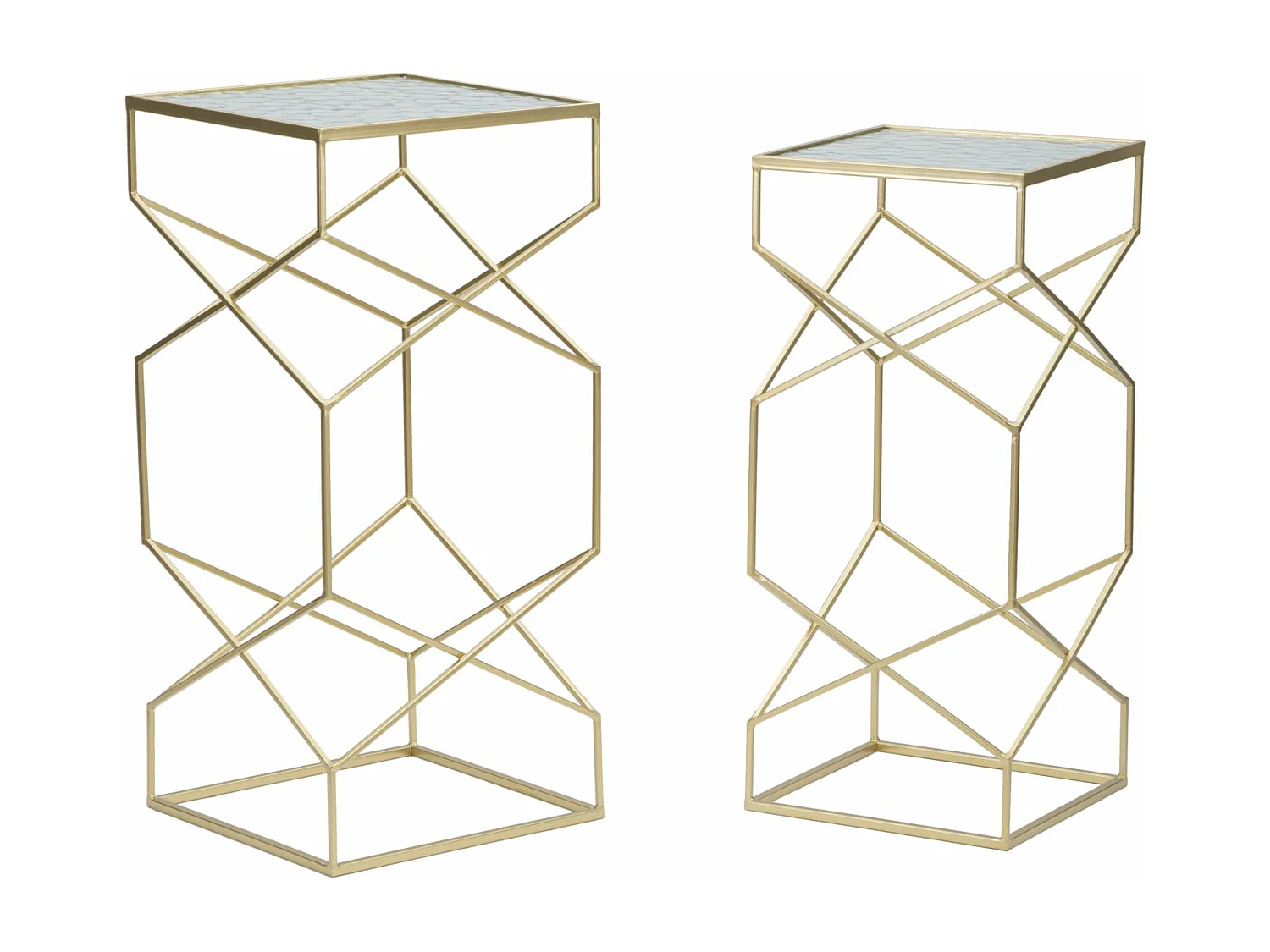 Lot de 2 Tables d'Appoint Design "Glassy" 68cm Or