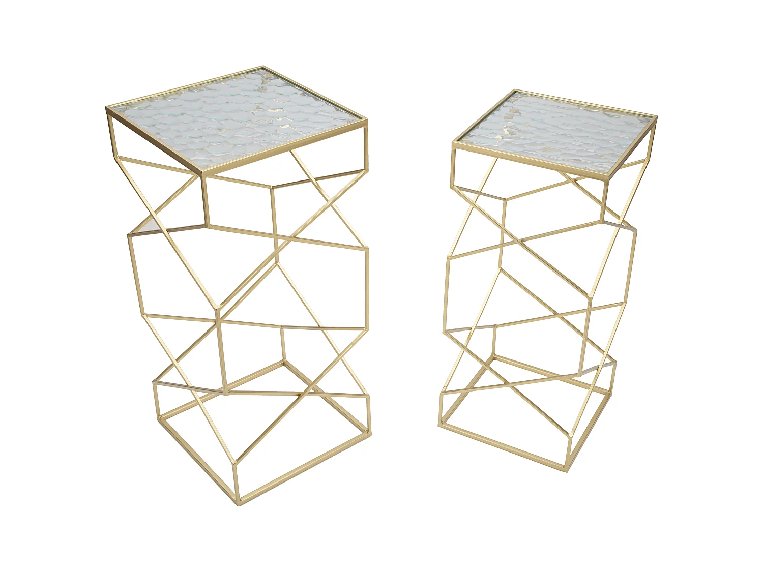 Lot de 2 Tables d'Appoint Design "Glassy" 68cm Or