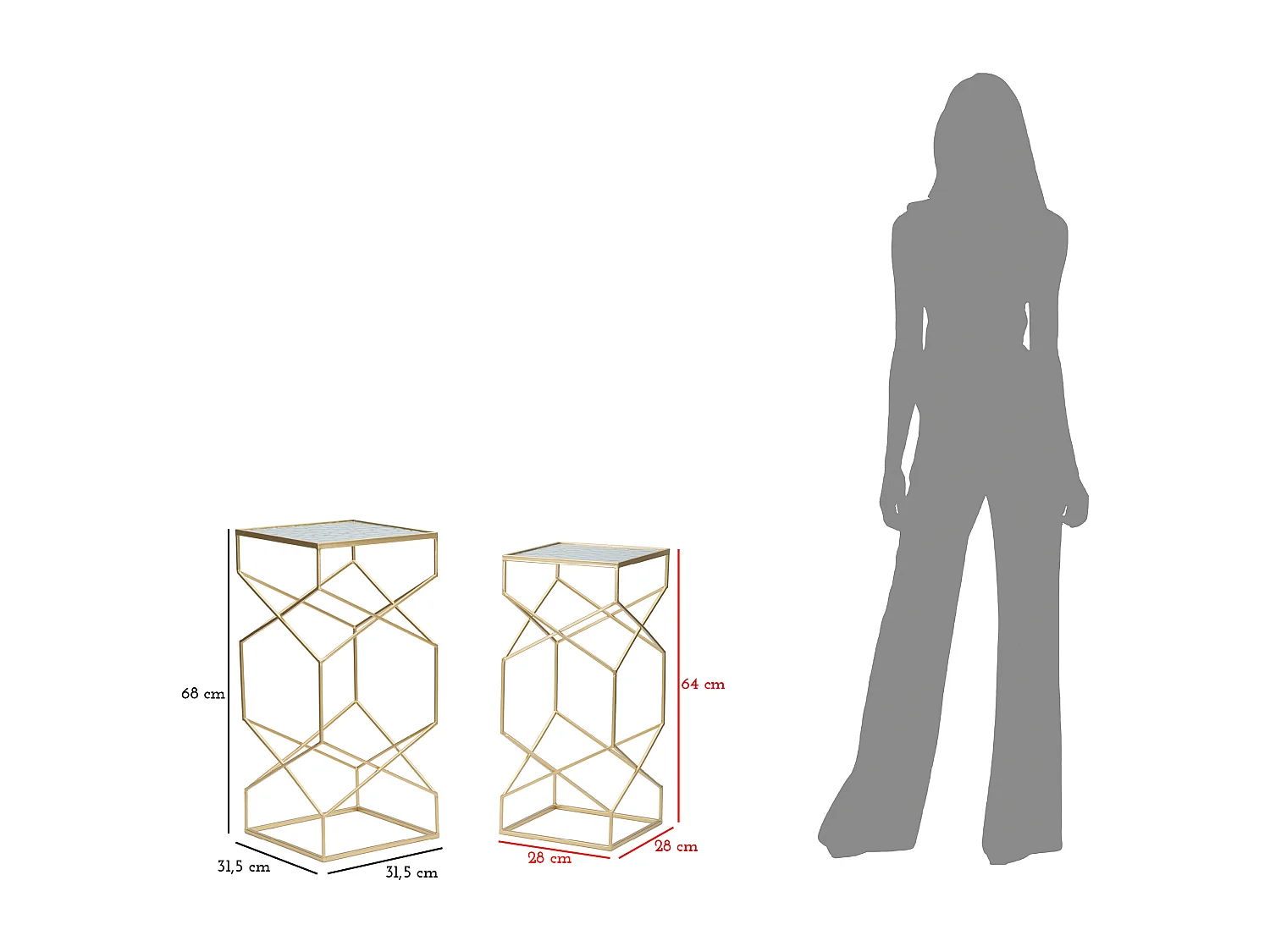 Lot de 2 Tables d'Appoint Design "Glassy" 68cm Or