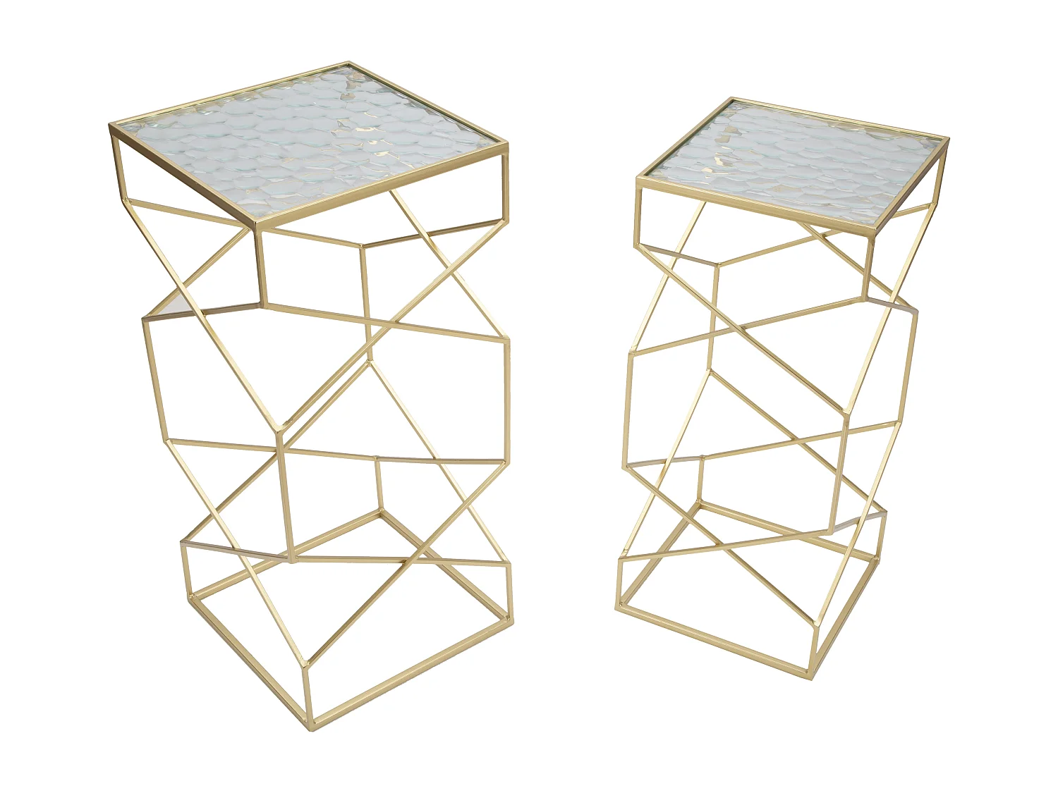 Lot de 2 Tables d'Appoint Design "Glassy" 68cm Or
