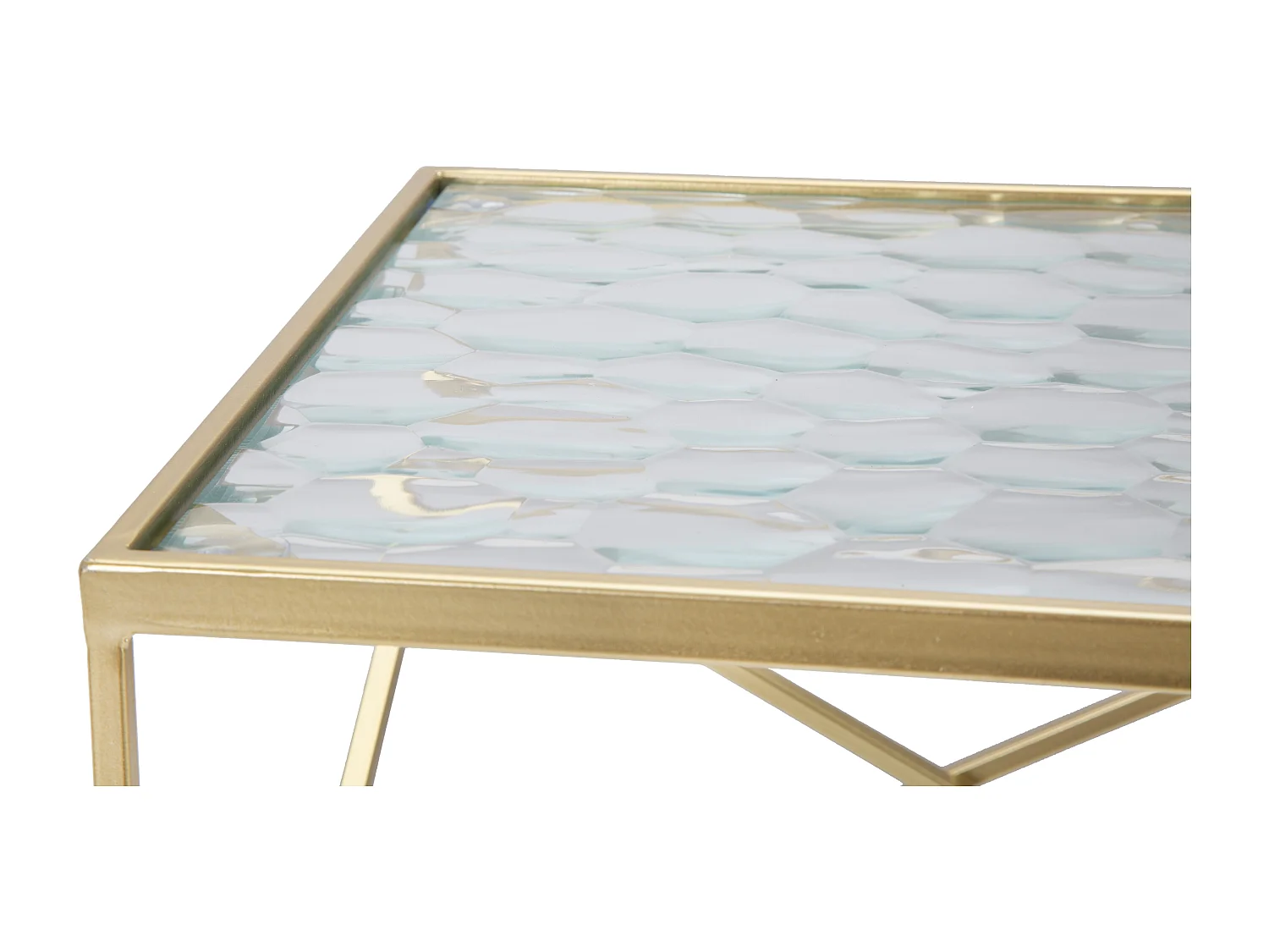 Set di 2 tavolini in metallo dorati e vetro cm 31,5x31,5x68-28x28x64