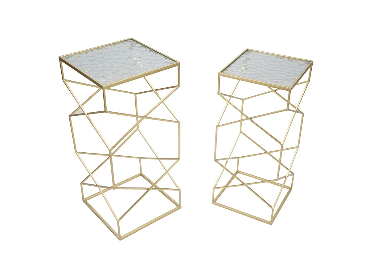 Lot de 2 Tables d'Appoint Design "Glassy" 68cm Or