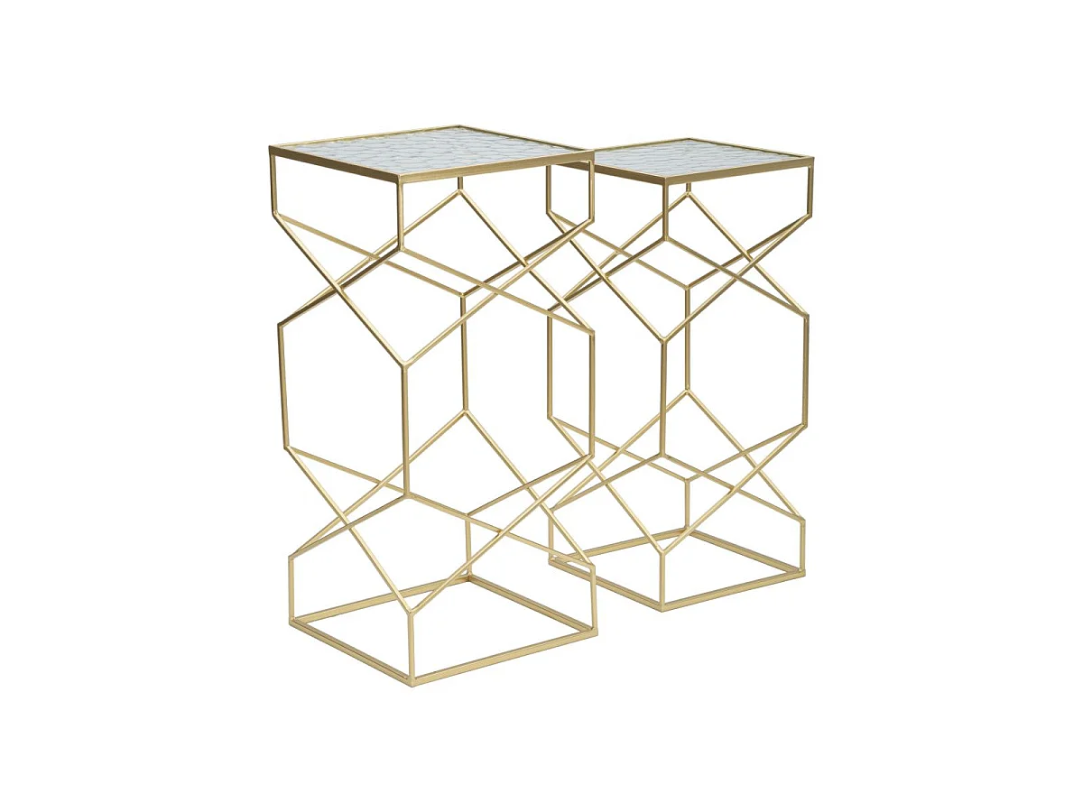 Lot de 2 Tables d'Appoint Design "Glassy" 68cm Or