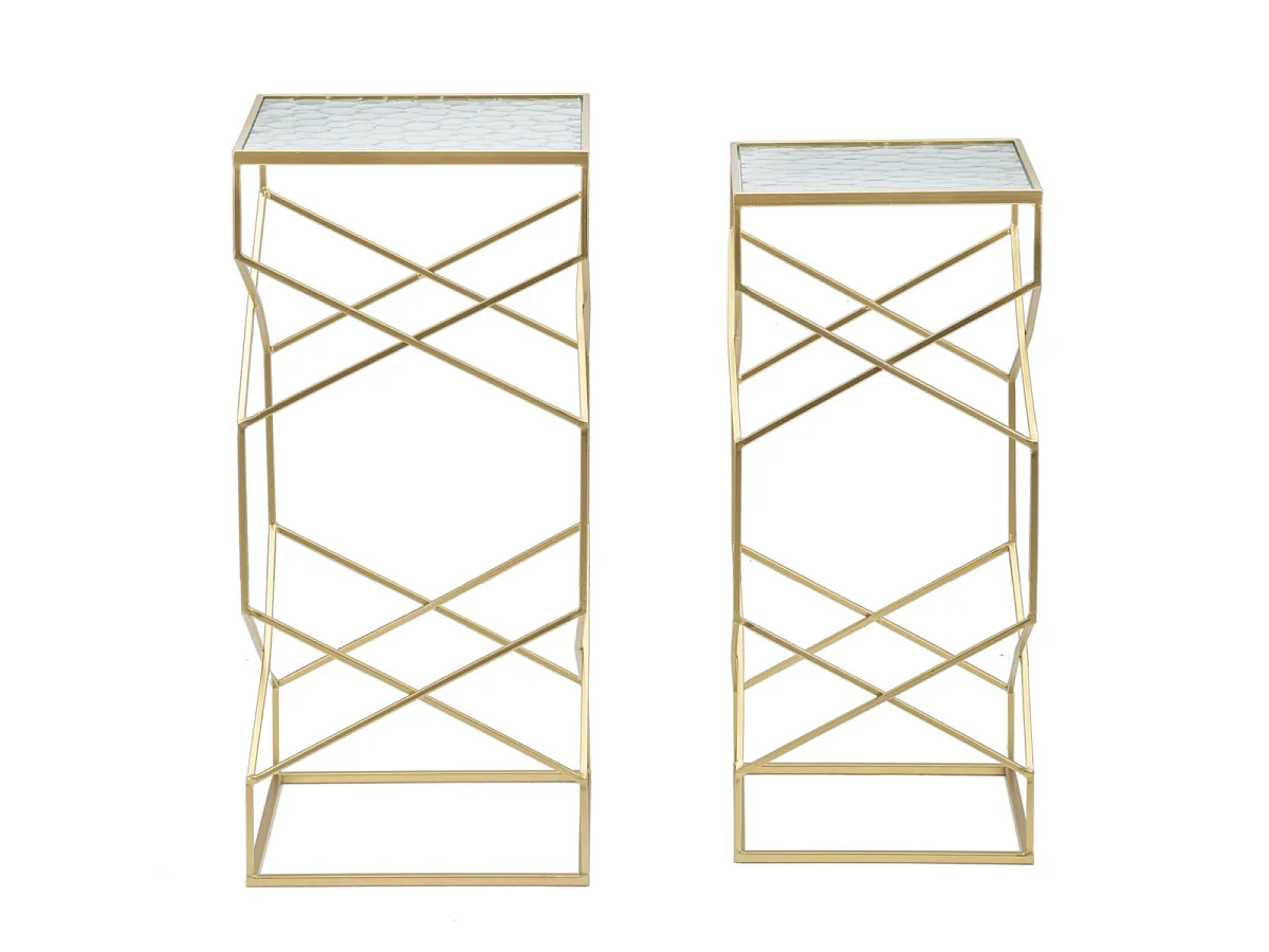 Lot de 2 Tables d'Appoint Design "Glassy" 68cm Or