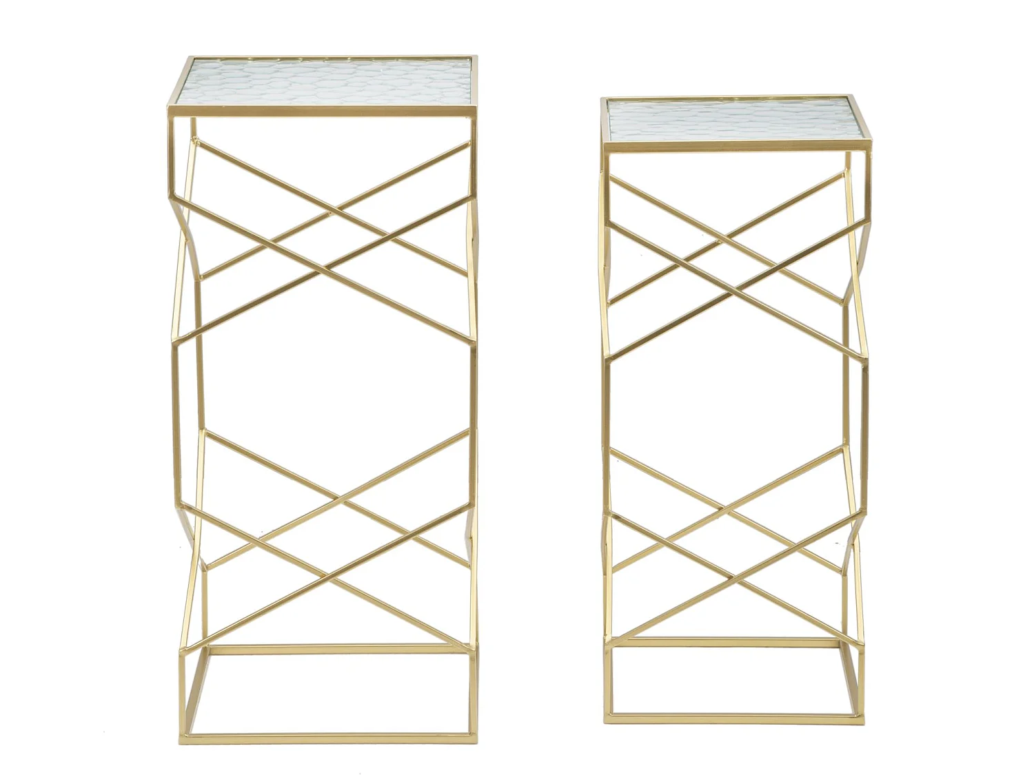 Lot de 2 Tables d'Appoint Design "Glassy" 68cm Or